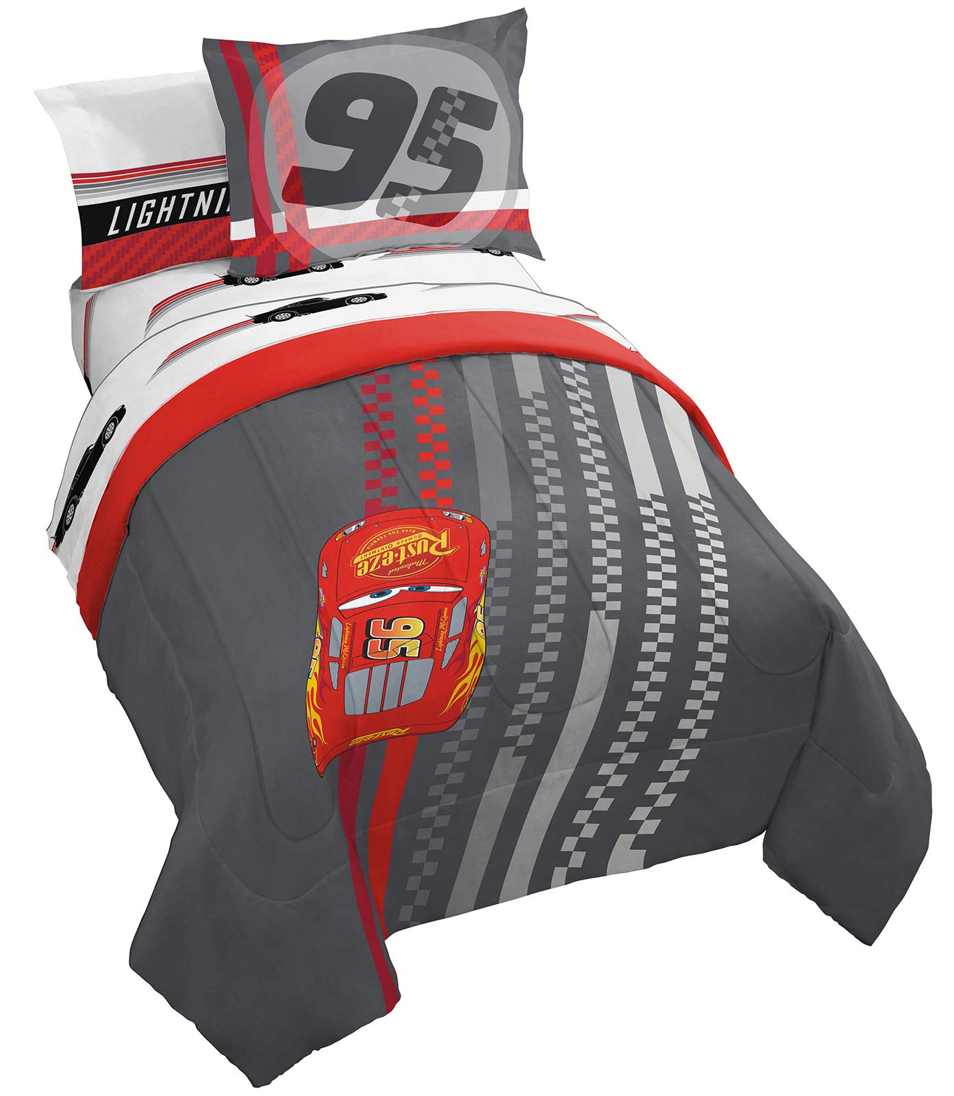 Jay Franco Disney Pixar Cars 5 Piece Twin Comforter Set - Comforter, Sheets & Sham with Lightning McQueen Kids Bedding, Super Soft Fade Resistant Microfiber, Machine Washable, (Official Disney Pixar)
