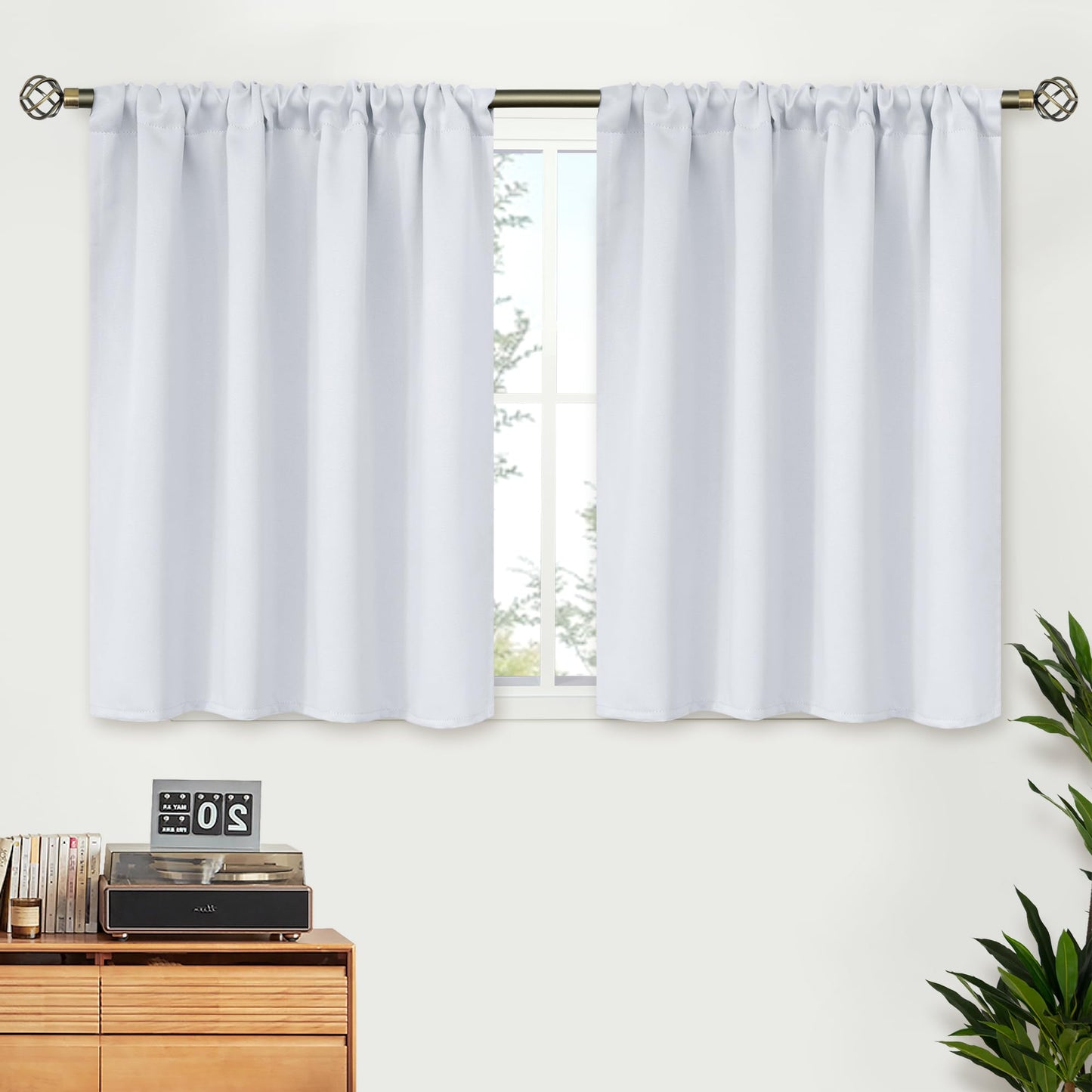 BGment Short Kitchen Window Curtains 36 Inch Length - Rod Pocket Thermal Insulated Drapes Privacy for Cafe Rv Bathroom Window, Greyish White, 2 Panels, 42 x 36 Inch