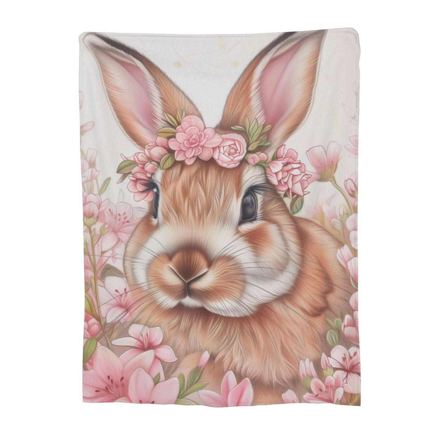 Flannel Rabbit Blankets Gifts - Pink Flower Bunny Throw Blanket for Girls Kids, Sofa Couch Bed Living Room, Soft Warm Cozy Decor, 60" x 50"