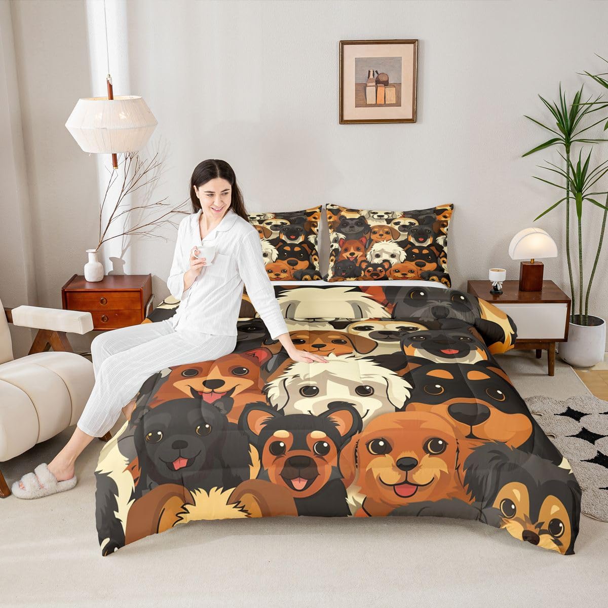 jejeloiu Cute Dog Comforter Set Toddler Size Kawaii Pet Animal Bedding Set for Kids Boys Girls Puppy Duvet Quilt Bedroom Decor Microfiber 2 Pcs with 1 Pillow Cases