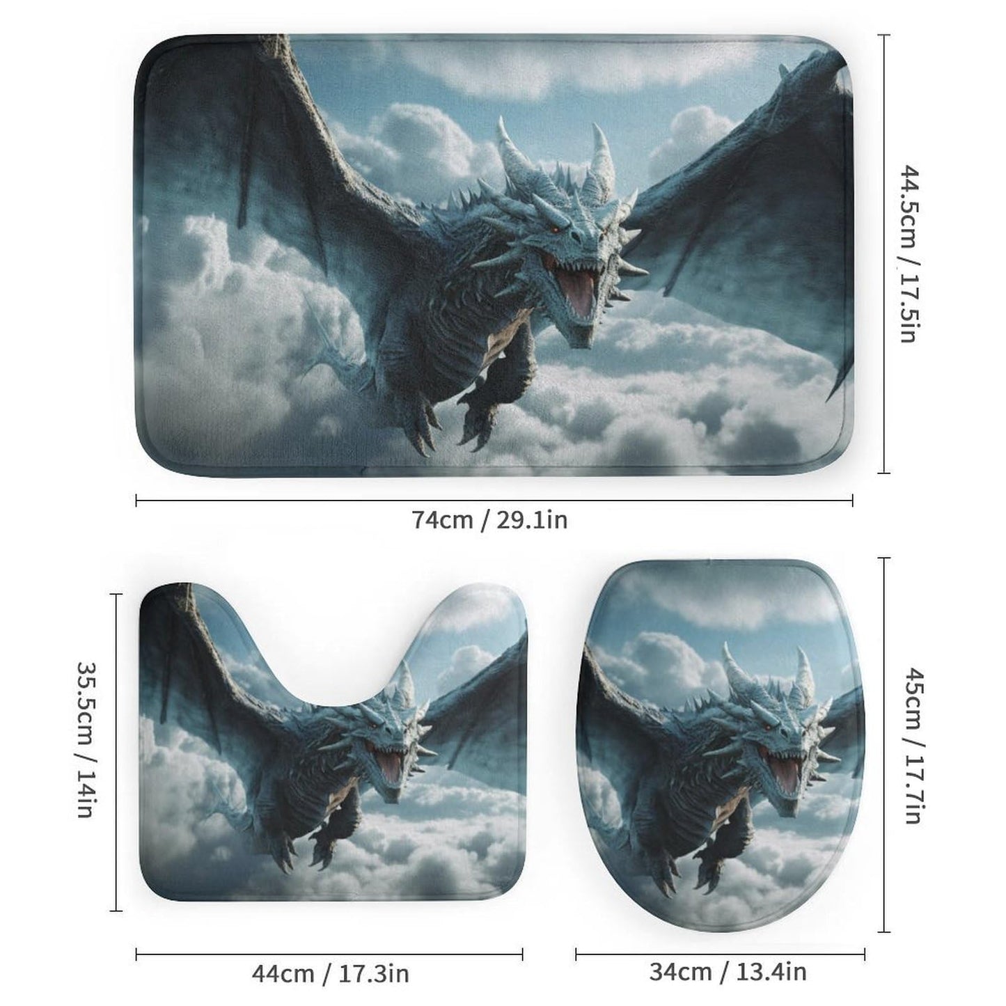 FOCCAFB 4Pcs Glam Cool Dragon Bathroom Sets with Shower Curtain Rugs Mats Fantasy Clouds Animal Bathroom Decorations Sets with Non Slip Rugs Toilet Lid Cover Bath Mat, Style-3