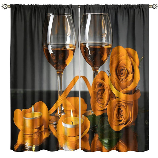 GoDazzling Rose Wine Blackout Curtains, Orange Floral Valentine Blossom Romantic Lover Art Printed Window Drapes, for Living Room Bedroom Kitchen 42" W X 45" L