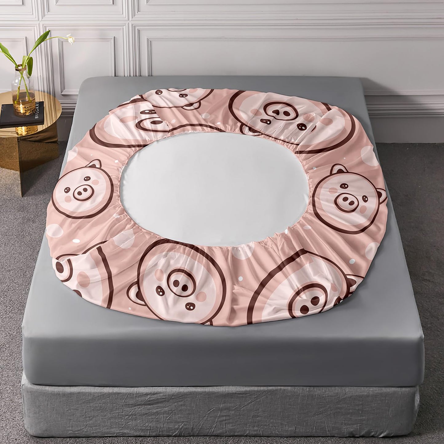 AILONEN Funny Pig Fitted Sheet Set Twin Size,3-Piece Cute Animal Bed Sheet Set for Kids,Cartoon Pig Print Pink Microfiber Fitted Sheet with 2 Pillowcases,All Season