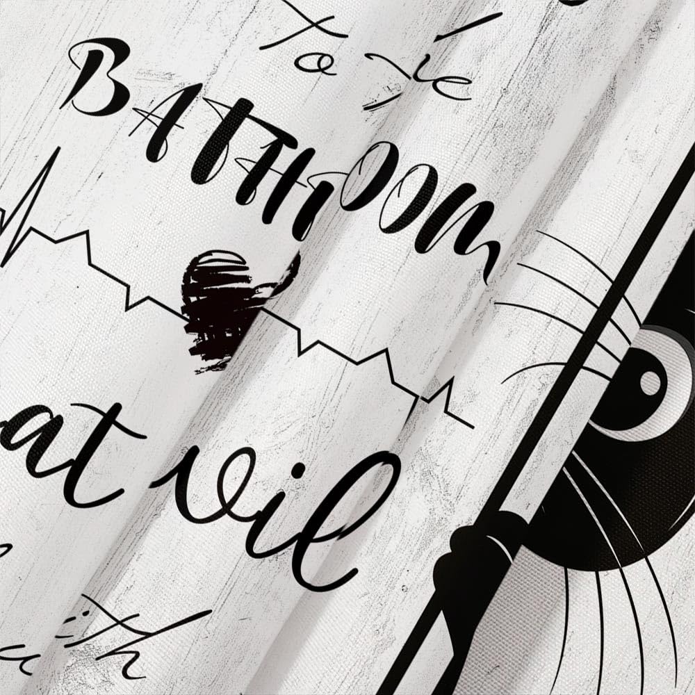 JAWO Funny Black Cat Shower Curtain, Welcome to The Bathroom Rustic Farmhouse Fabric Shower Curtain Set with Hooks, Cute Kitten Animal Waterproof Bath Curtain for Bathroom Decor,12pcs Hooks,69X70 in