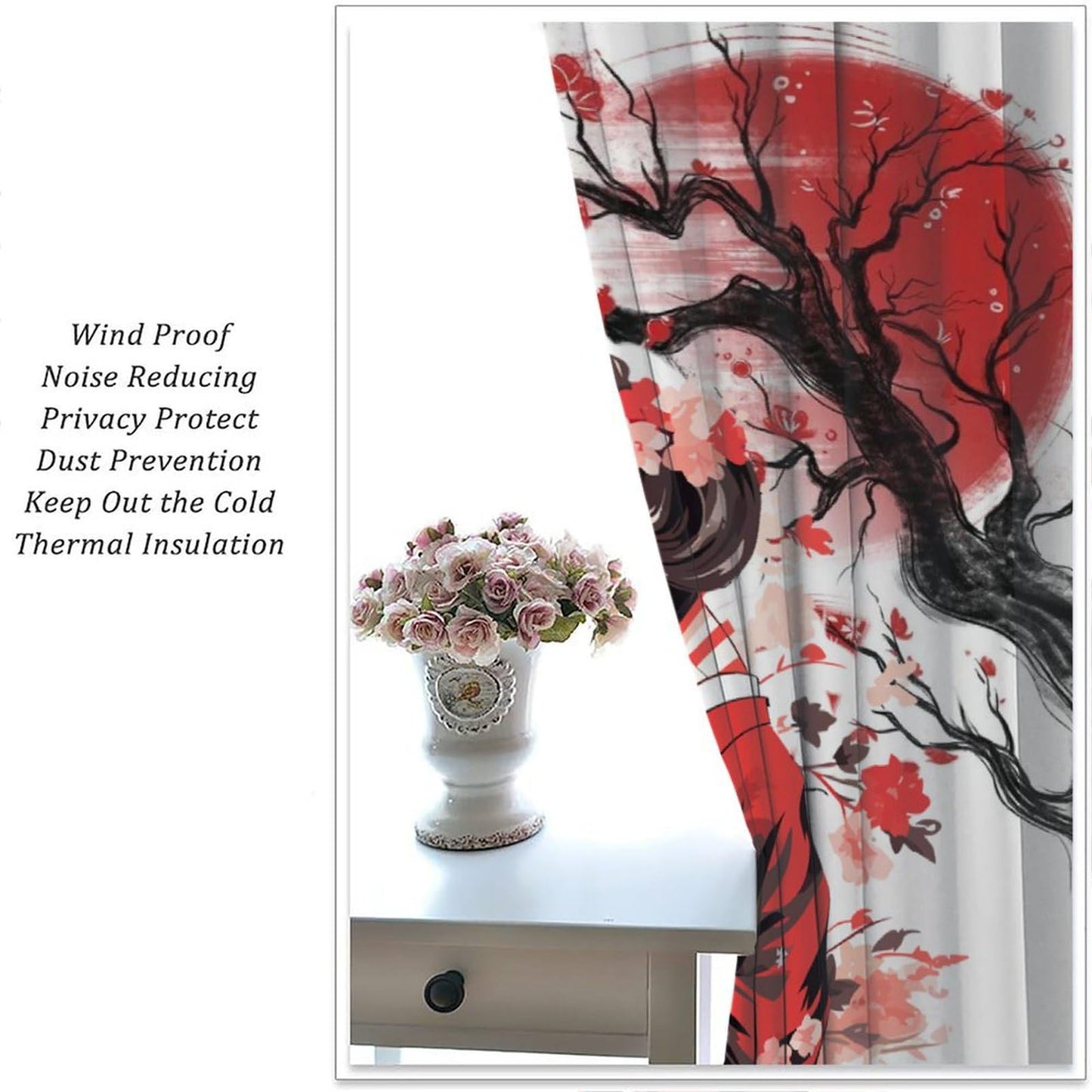 Yearn Jear Red Geisha Curtains Japanese Style with Cherry Blossoms Traditional Kimono Folk Culture Style,Rod Pocket Drapes for Living Room Bedroom Kitchen 42x45 Inch Decor