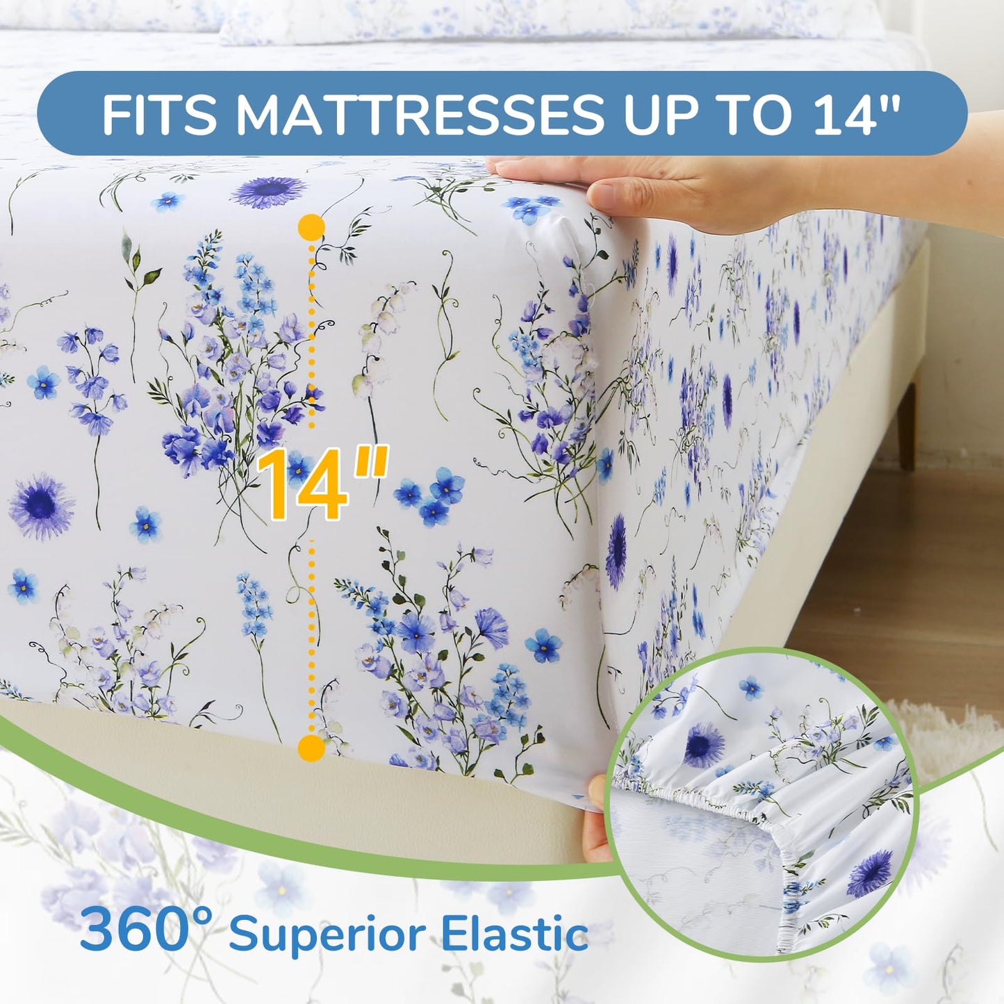 MUXHOMO Full Size 4 Piece Sheet Set, Soft & Breathable Sheet Set for Bedroom with Deep Pocket Up to 16", Wrinkle-Free & Cooling Bed Sheet with Flat Sheet, Fitted Sheet & Pillowcases - Indigo Mystical