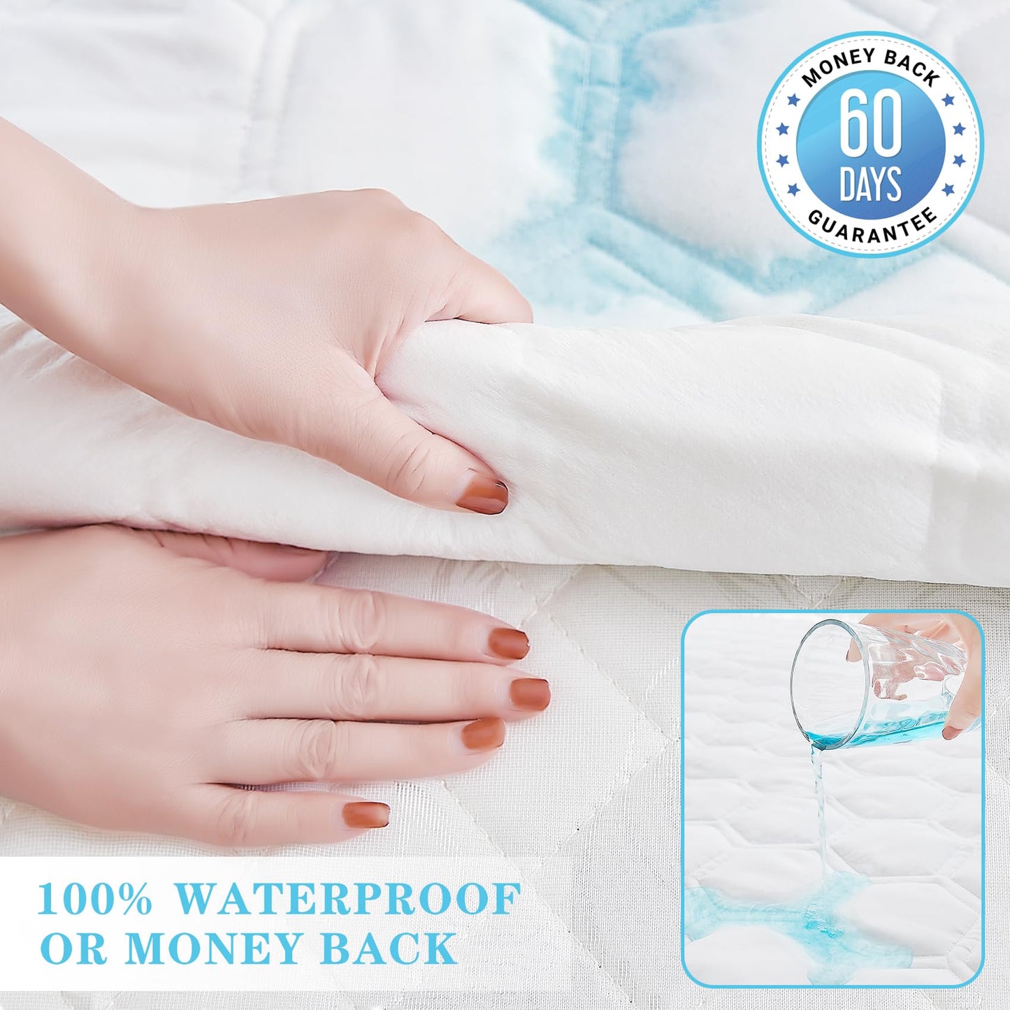 Queen Size Mattress Protector Waterproof, Incontinence Bed Pads Washable Waterproof Bed Cover Cooling Hypoallergenic Mattress Cover, Soft Breathable Quilted Mattress Pad with Deep Pockets to 21 inches