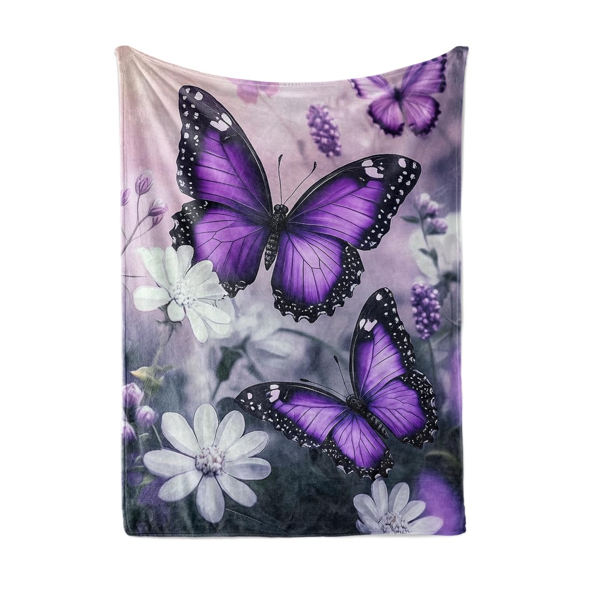 HUNXIAOJ Butterfly Throw Blanket for Women Butterfly Floral Blanket Romantic Gifts Warm Soft Flannel for Girls Boys Women Teens Adults Bed Sofa Couch (50 in x 60 in)