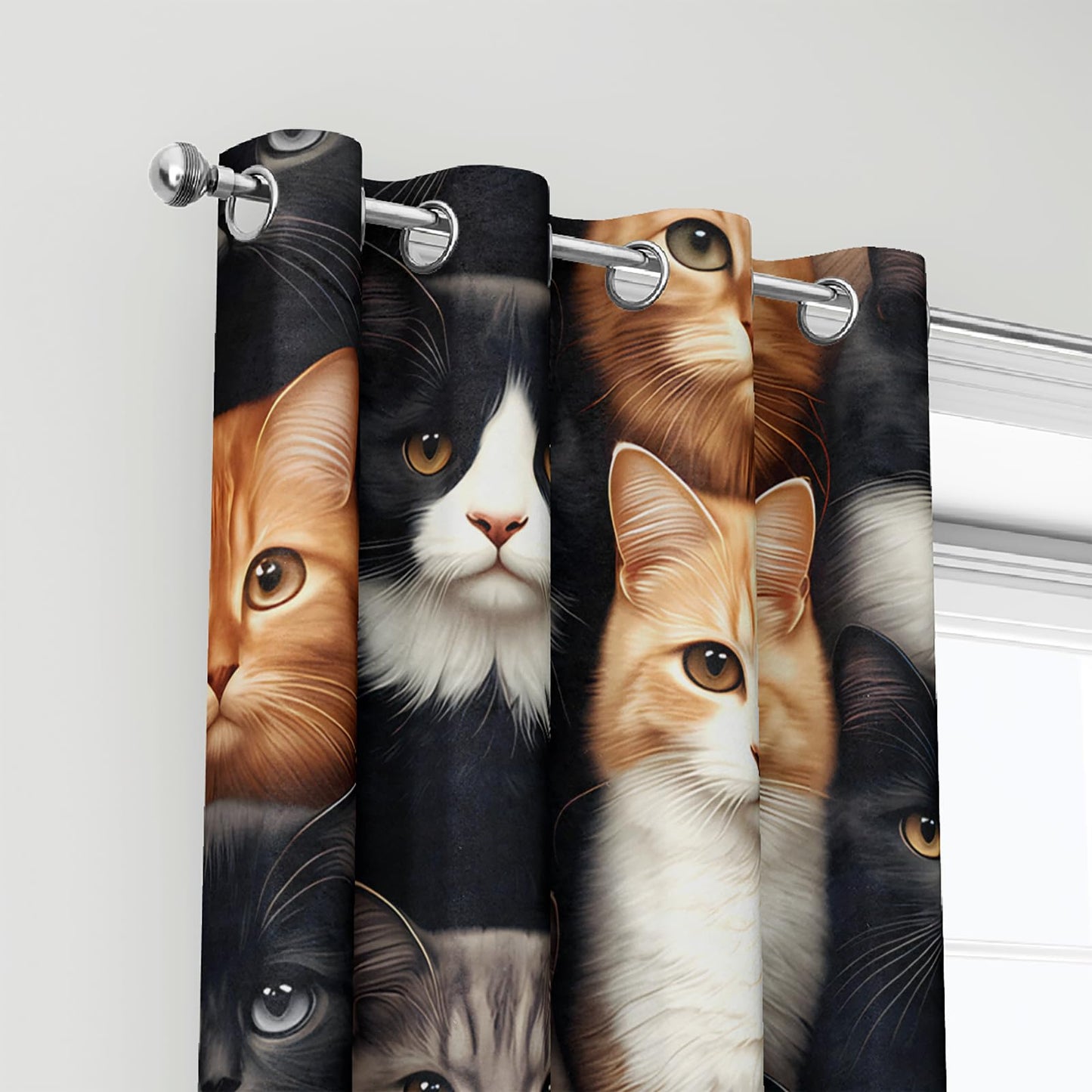 AILONEN 3D Cat Head Window Curtain,Cute Kitten Pet Curtain Tiers for Teens Bedroom Decor,Kawaii Animal Theme Window Treatment Drapes for Living Room Decor, 42" W x 63" H 2 Panels