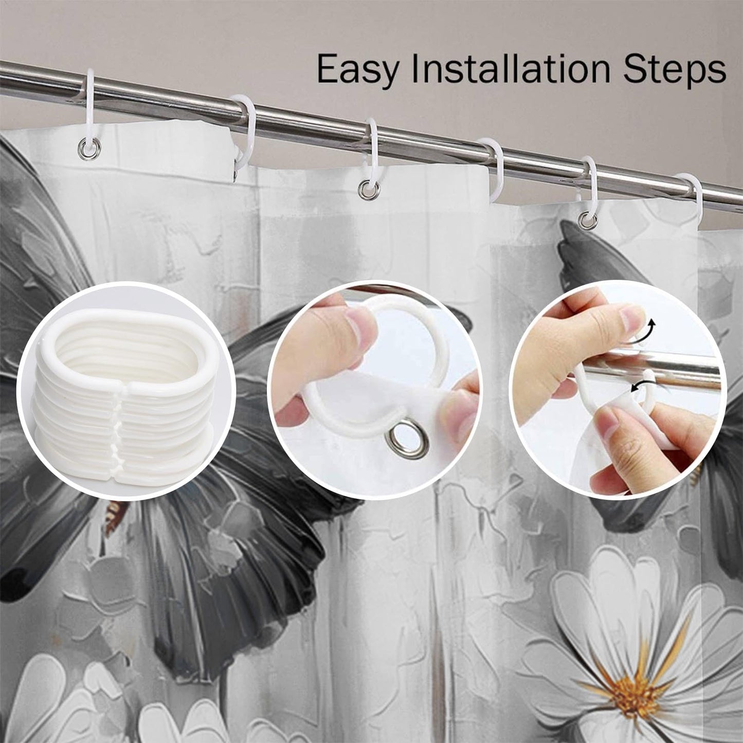 Emvency Shower Curtain Tropical Morpho Butterflies Daisy Flowers Black Bathroom Home Decor Waterproof Polyester Fabric 72 x 72 inches Set with Hooks