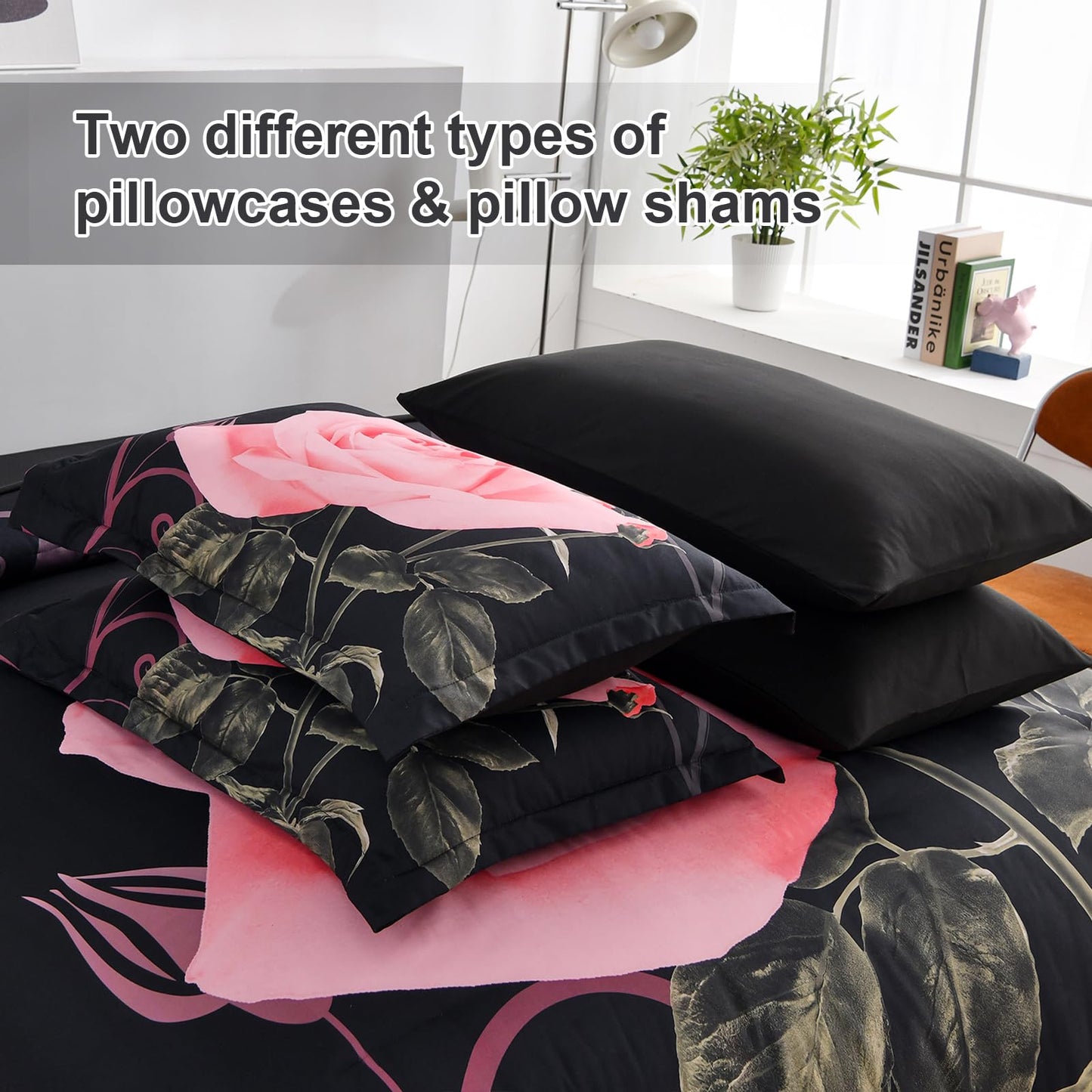Xruibed Blush Comforter Set King 7 Piece Bed in a Bag Blush Rose Flower Comforter with Sheet Set Soft Micorfiber Bedding Set (1 Comforter,2 Pillow Shams,1 Flat Sheet,1 Fitted Sheet,2 Pillowcases)