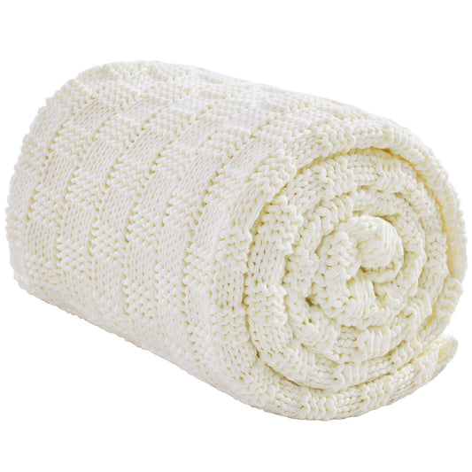 Wellfeel Knitted Weighted Blanket for Adult, No Beads Heavy Blanket 48” x 72'' 12lbs, Breathable Chunky Knit Blanket, Cooling Weighted Blanket for Hot Sleepers, Christmas Home Decor (Ivory White)