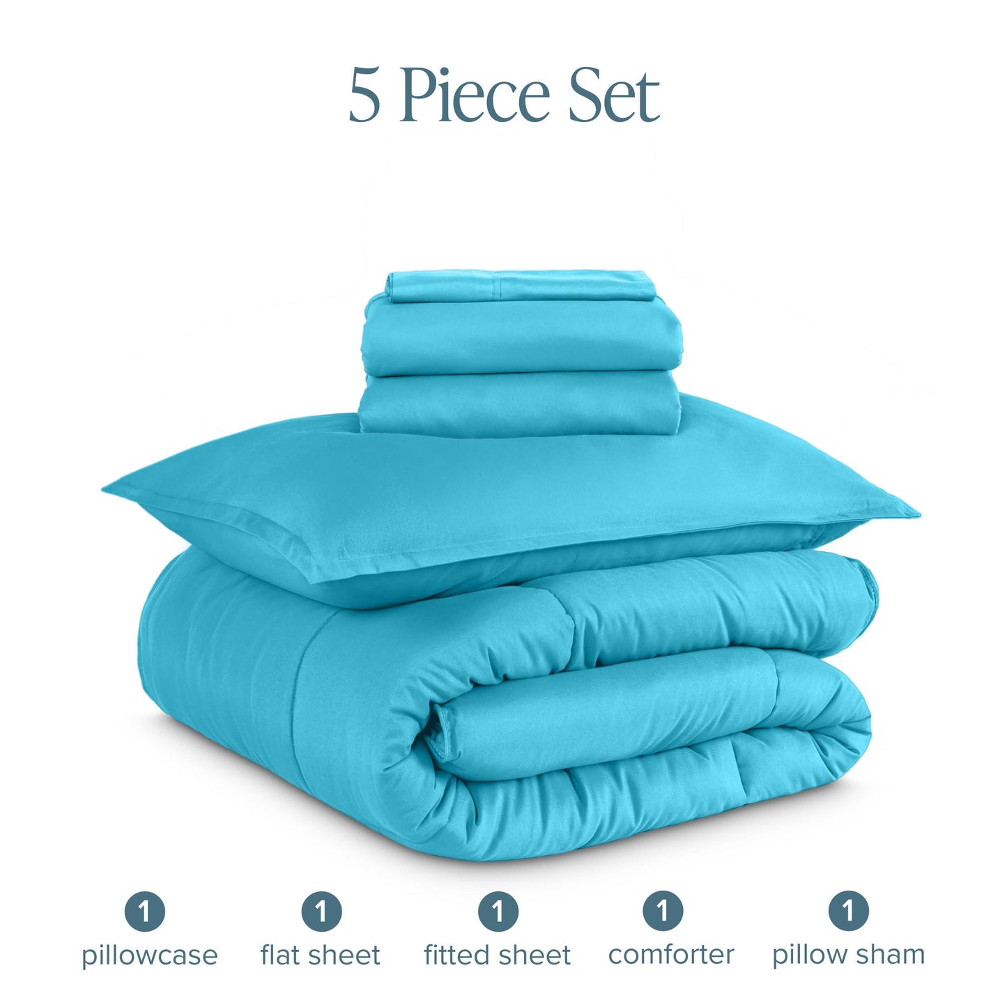 Bare Home Bed-in-A-Bag 5 Piece Comforter & Sheet Set - Twin XL - Goose Down Alternative - Ultra-Soft 1800 Premium Bed Set (Twin XL, Aqua/Aqua)