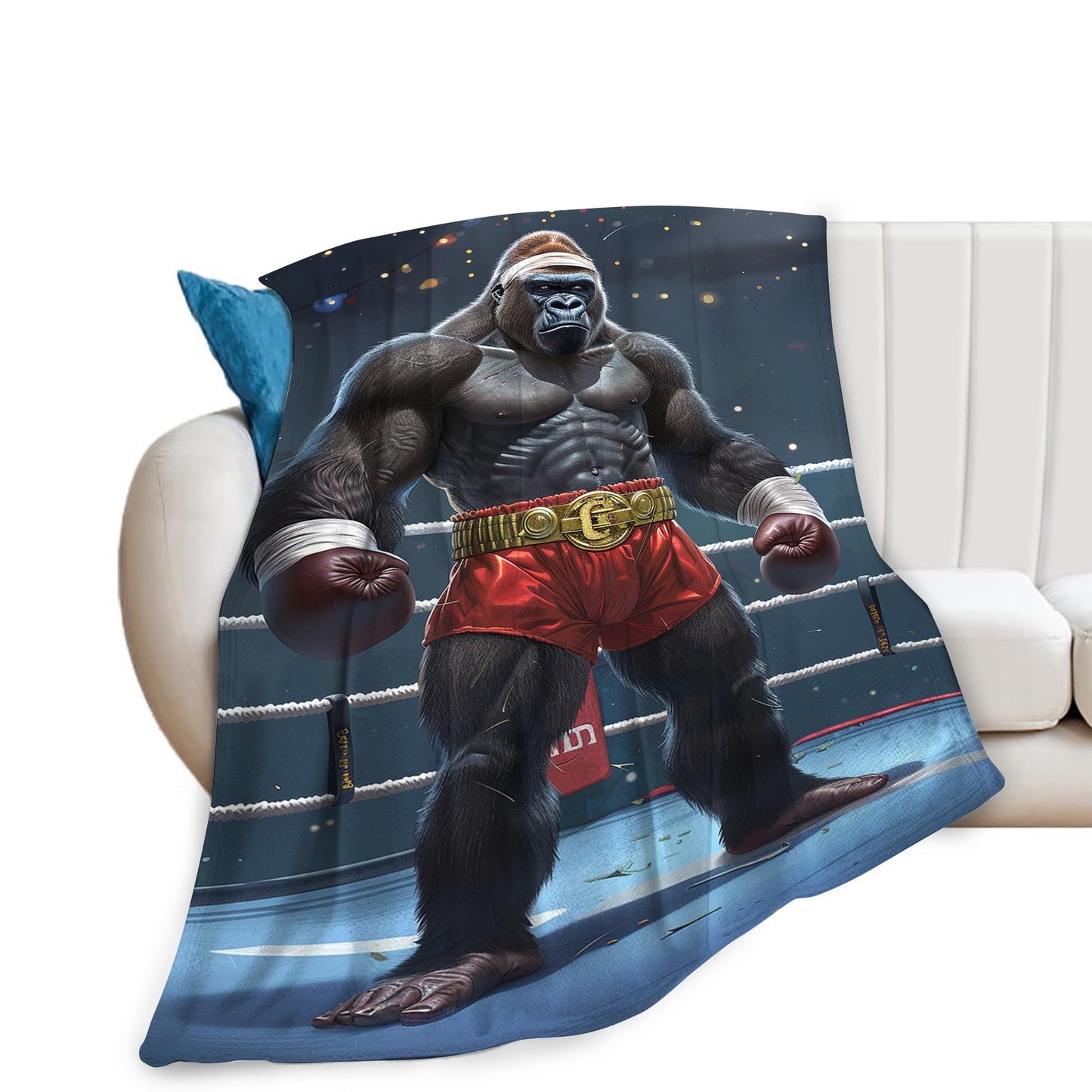 Gorilla Boxing Throw Blanket - Funny Boxing Gifts and Decor - Soft, Warm, Cozy Fleece Blanket for Men, Women, Boys, Girls - 50"x40"