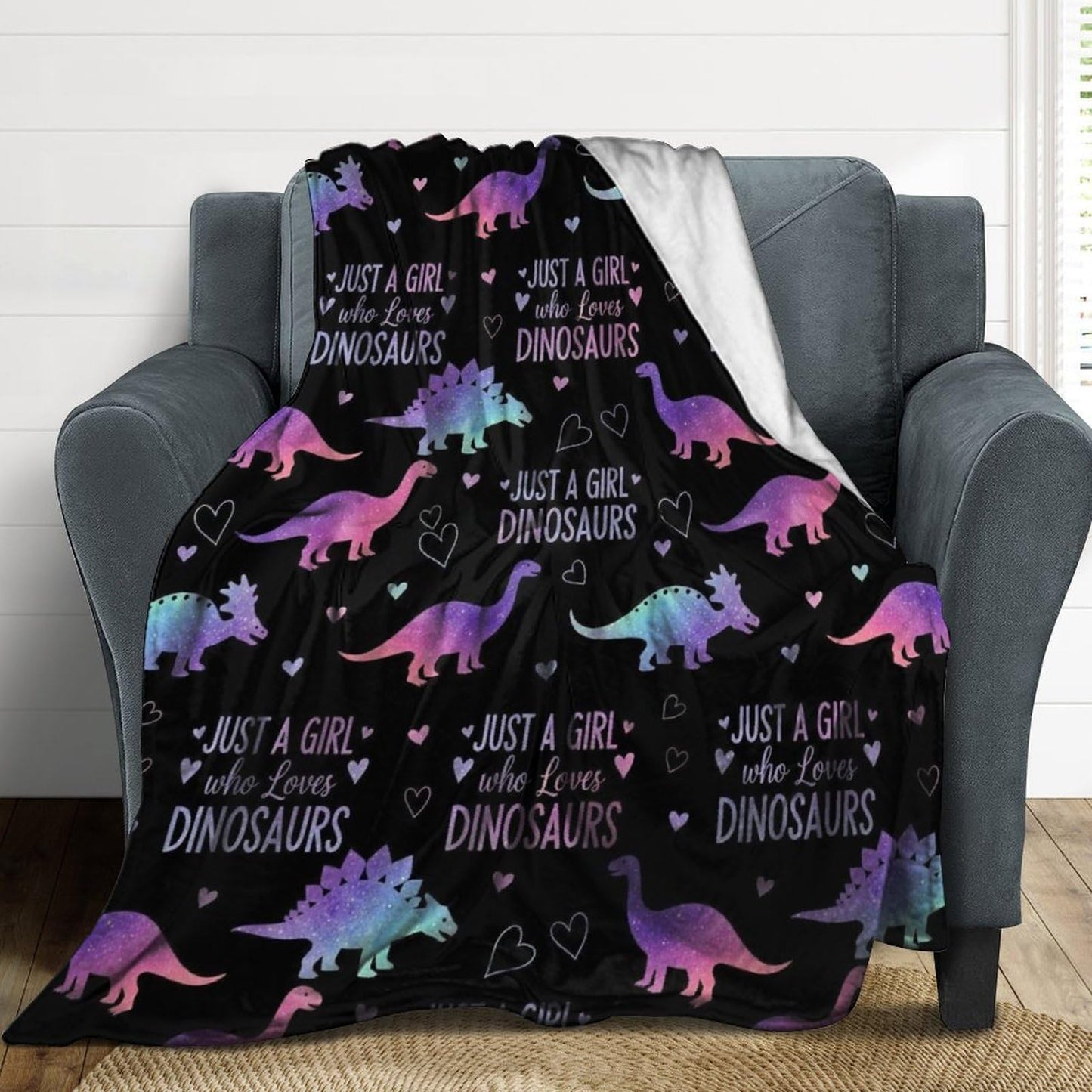 Meaudiwes Fashion Blanket Carpet, Flannel Blanket Winter Warm Blanket for Women Men Compatible with Just A Girl Who Loves Dinosaurs