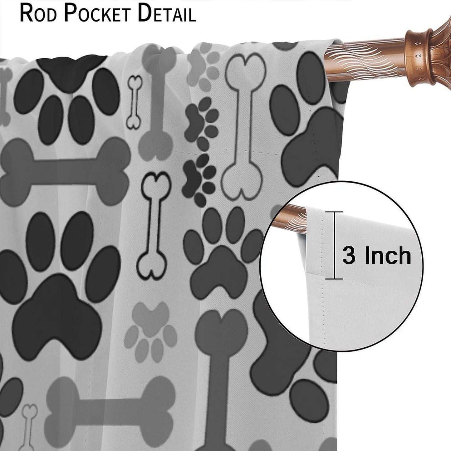 Yearn Jear Dog Paw Print Curtains, Grey Cartoon Dog Paw and Bones Window Treatment Thermal Insulated Curtain for Kids Living Room Bedroom 2 Panels Set, 42x45 inch Decor
