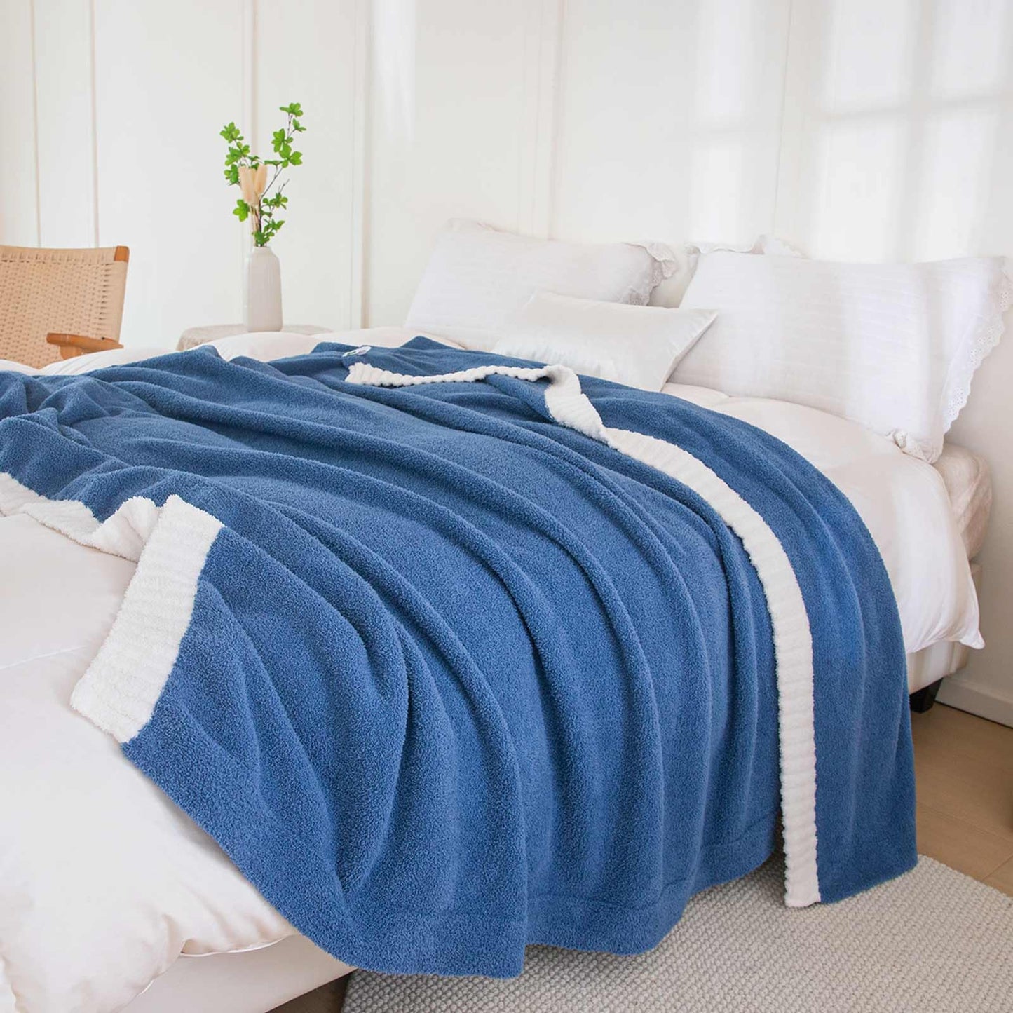 Ankwos Soft Fuzzy Throw Blanket - Blue Cozy Warm Knit Fluffy Plush, Lightweight & Breathable, Throw for Bed, Chair, Sofa, Couch, Outdoor, 60"X80", Oeko-TEX Certified