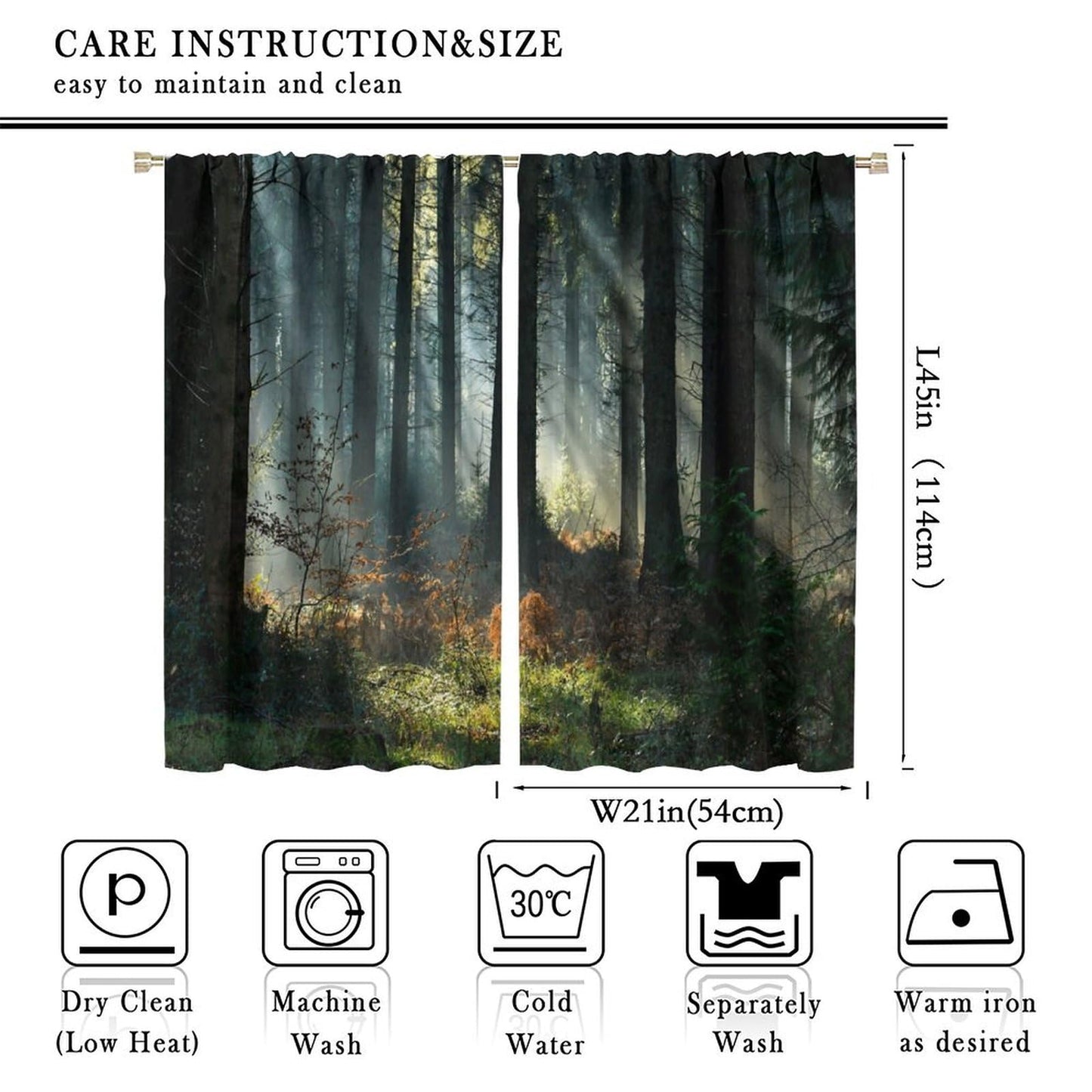 Forest Blackout Window Curtain，Sunbeams in The Dark Forest Deep Forest Tree for Bedroom Living Room Darkening Window Drapes 2 Panels 42x45 Inch