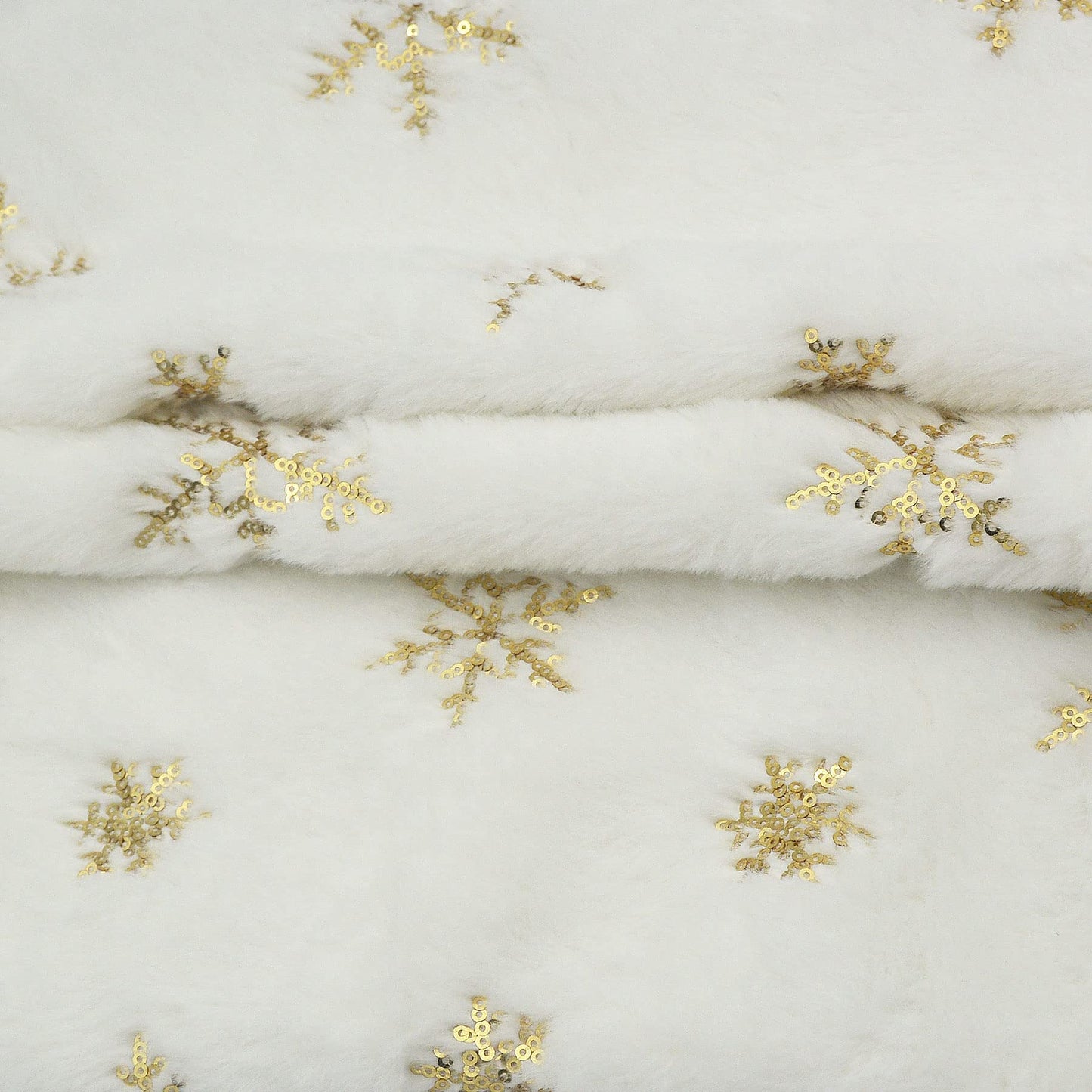 LIGICKY Set of 2 Fluffy White Faux Fur Pillow Covers with Gold Sequin Snowflakes Throw Pillows Decorative Soft Furry Sparkling Square Cushion Cases for Sofa Bedroom Party Décor, 18 x 18 inch