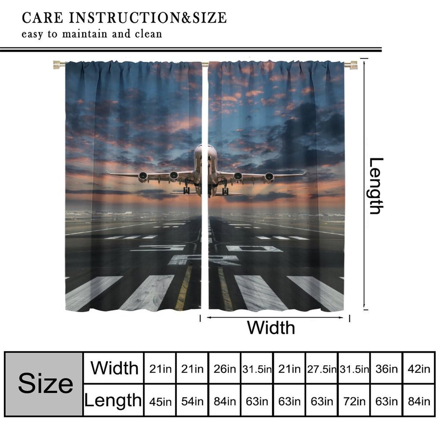 AAVEUP Airplane Curtains Airport Plane Flying Air Force Runway American Modern Military Windows Treatments Rod Pocket Drapes for Kids Boys Living Room Bedroom Kitchen 42x45in