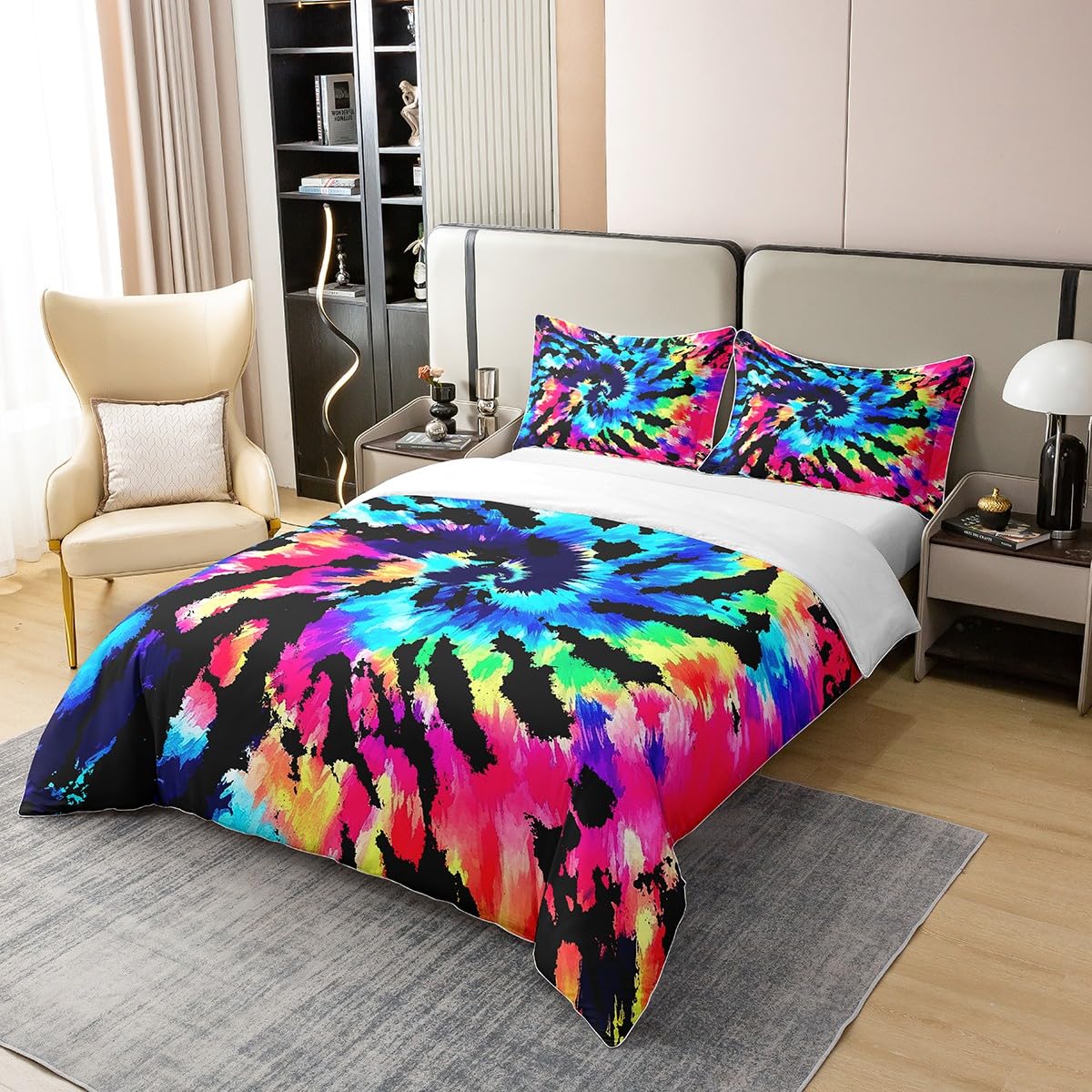Erosebridal 100% Cotton Hippie Tie Dye Bedding Duvet Cover Sets Queen Blue Purple Tie Dye Spiral Comforter Cover, Boho Bohemian Hippie Gypsy Quilt Cover, Abstract Indian Ethnic Bedspread Cover
