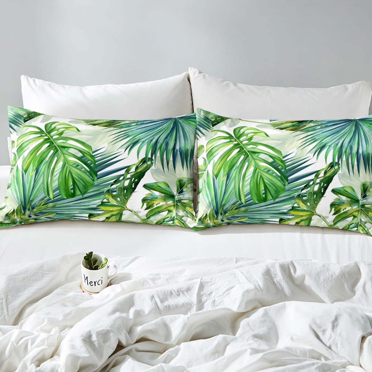 Erosebridal Tropical Bedding Tree Duvet Cover Set King Size Green Plant Palm Leaves Comforter Cover 3PC Jungle Botanical Leaf Duvet Cover+ 2 Pillow Shams for Kids Adult Room Decor