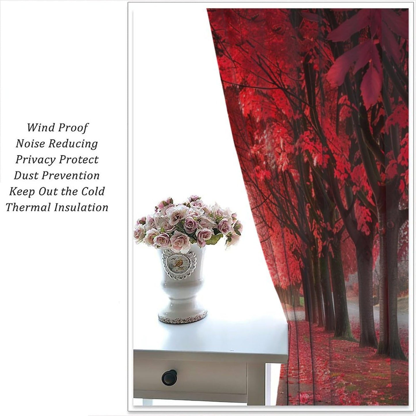 TOWINSFB Autumn Red Maple Leaves Blackout Curtains, Street Tree Plant Leaf Home Decor Rod Pocket Window Drapes for Living Room Bedroom - 42" W x 63" L