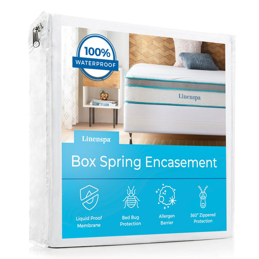 Linenspa Box Spring Encasement – Twin XL Size Box Spring Cover – Zippered and Waterproof Protector, Complete Protection – White