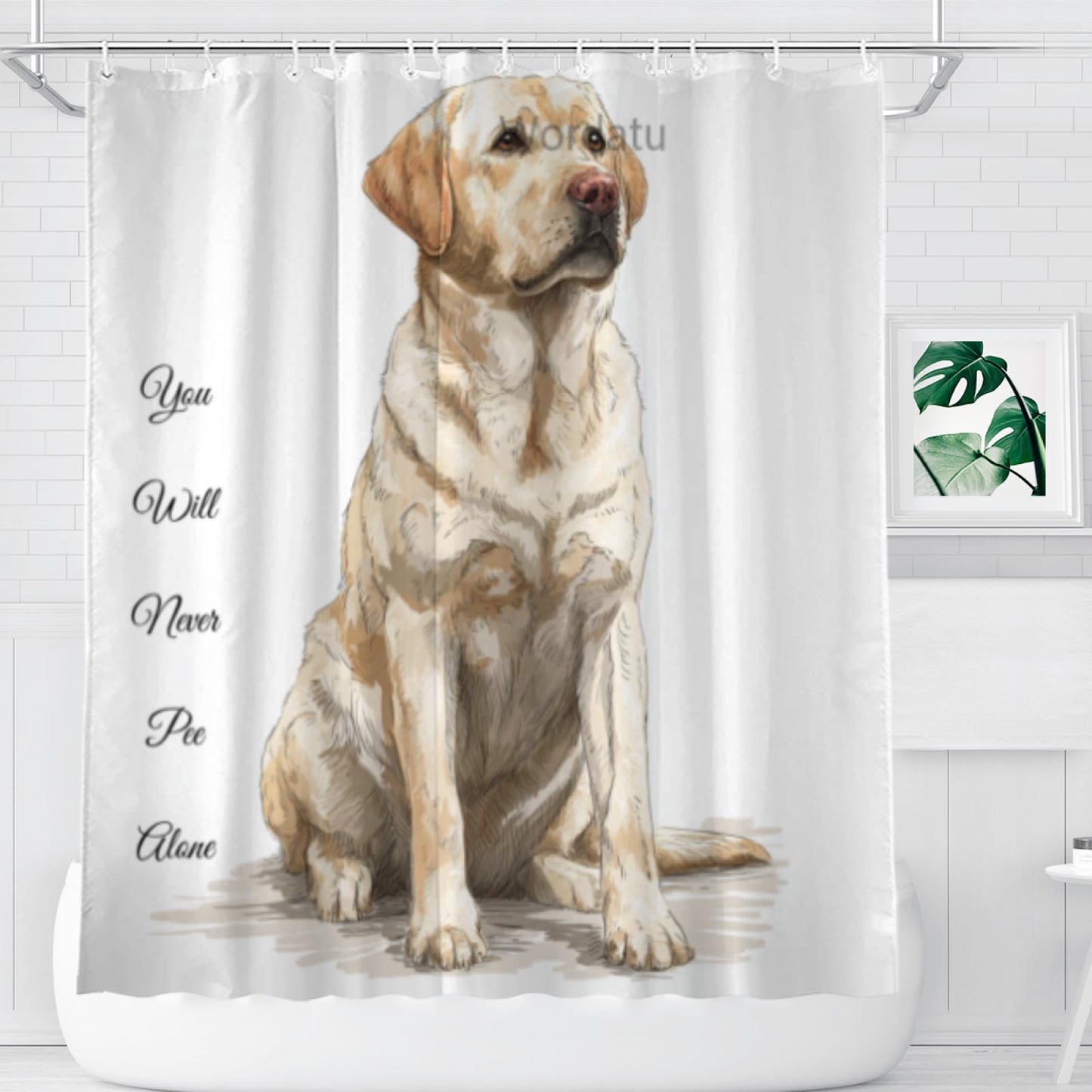 Wordatu Labrador Retriever Shower Curtain You Will Never Pee Alone Decor Fabric Bathroom Curtains, Kids Children Rustic 72x72 with 12 Hooks