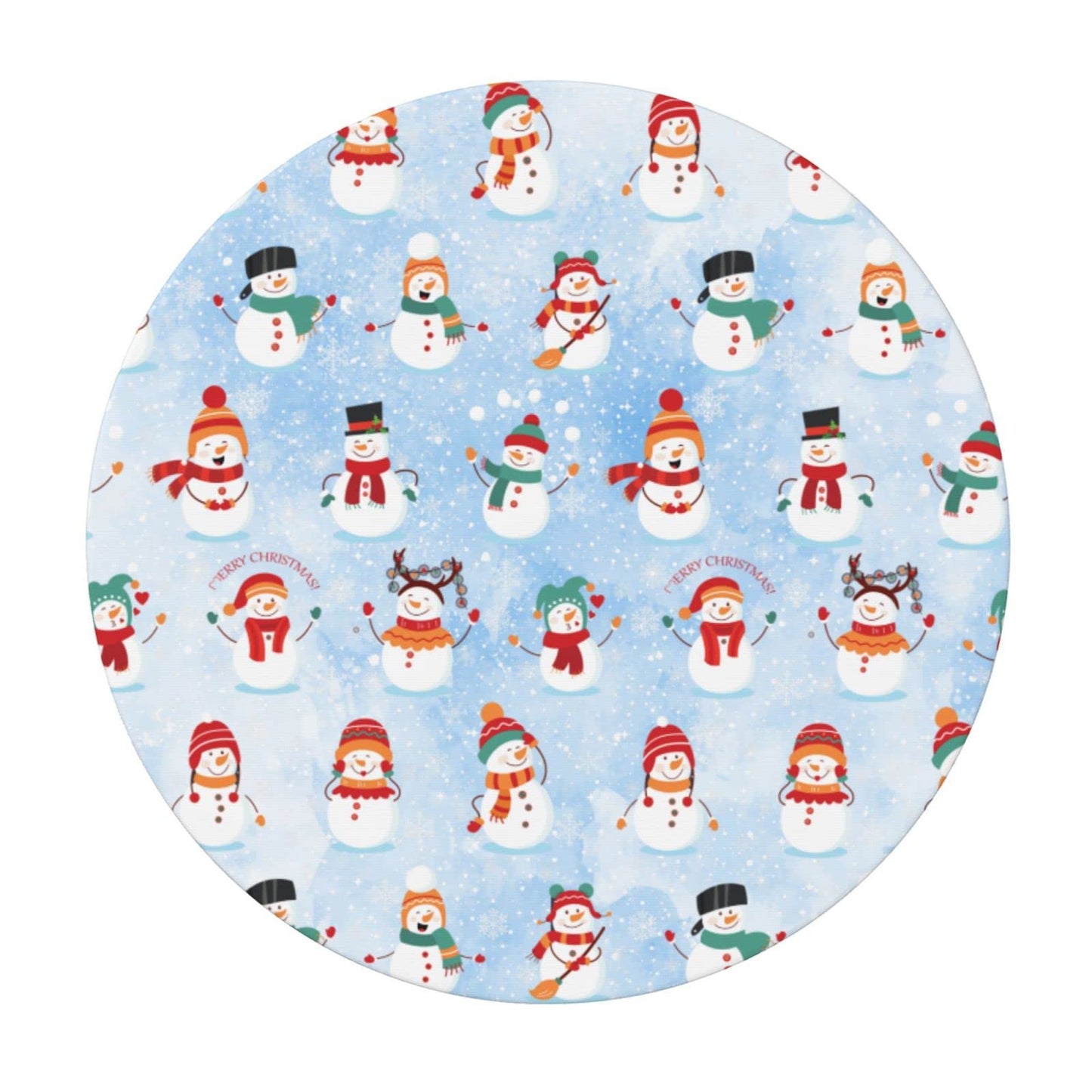 KUOAICY Christmas Snowman Winter Snow Blue Round Fitted Tablecloth with Elastic Edged Decorative Kitchen Dining Table Cloth Cover Fits 45-50" Round Table