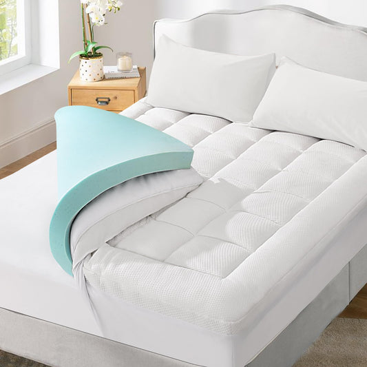 NEXHOME PRO 3 Inch Dual Layer Memory Foam Mattress Topper King Size, Ultra Soft Breathable Bamboo Cover & Protective Grey Inner Cover, Cooling Gel Bed Topper with 2 Pillowcases, 78"x80"