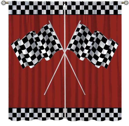 SENRUEGT Race Car Blackout Curtains for Bedroom,Abstract Modern Art Racing Car Black White Checked Flag Window Treatments for Kids Boys Bedroom Curtains 42x45 Inch, Style-3