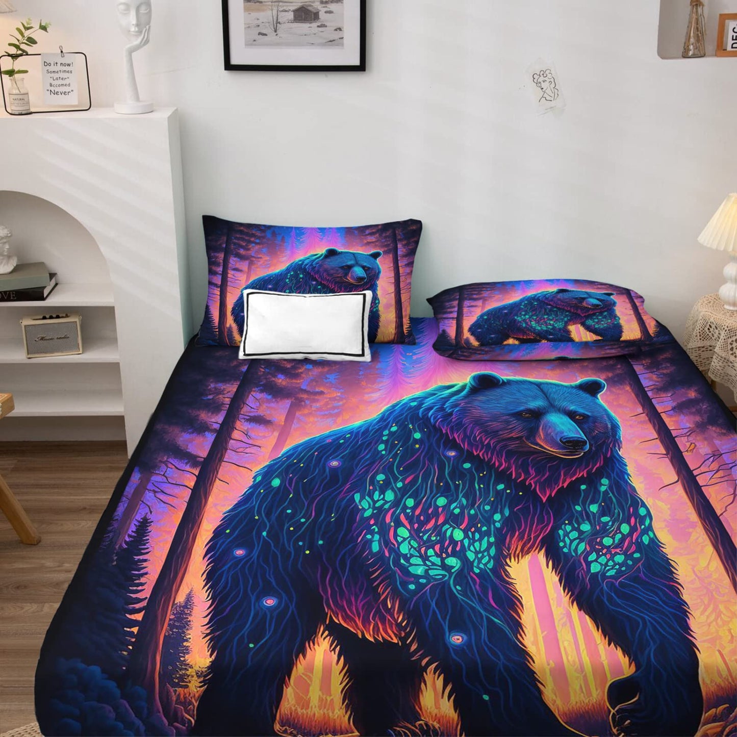 zcwl Queen Sheets Set, Bear Forest Bed Sheets - Microfiber Bedding Sheets & Pillowcases 4 Piece, Animal Colorful Patterned Sheet Set, 16 Inch Deep Pocket Fitted Sheet, Silky Soft Wrinkle Free