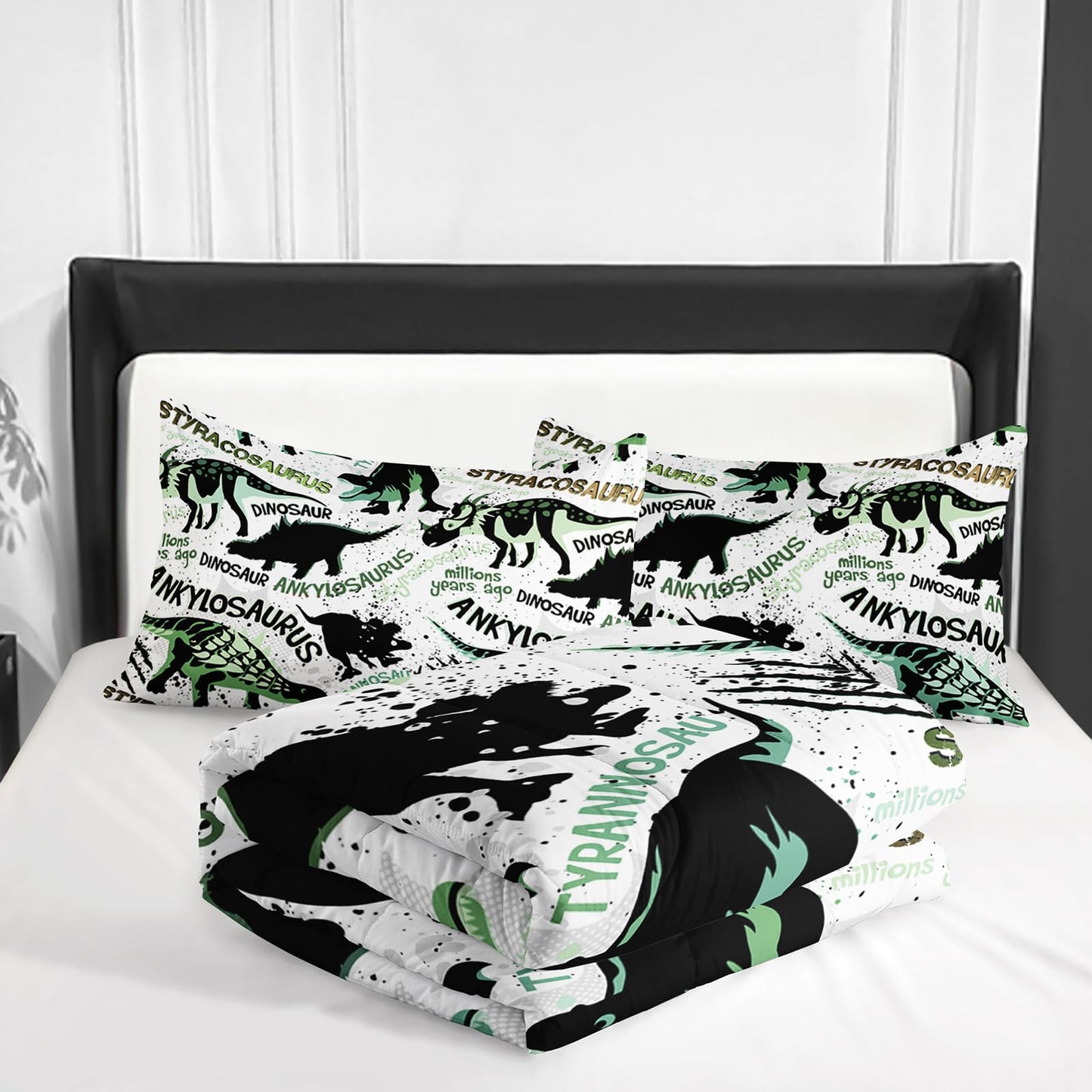 Nttopship Cartoon Dinosaur Comforter Sets 3 Pieces, Cute Animal Printed Bedding Sets for Boys Kids Adults Room Decor Comforter and 2 Pillowcases(Dinosaur Twin)