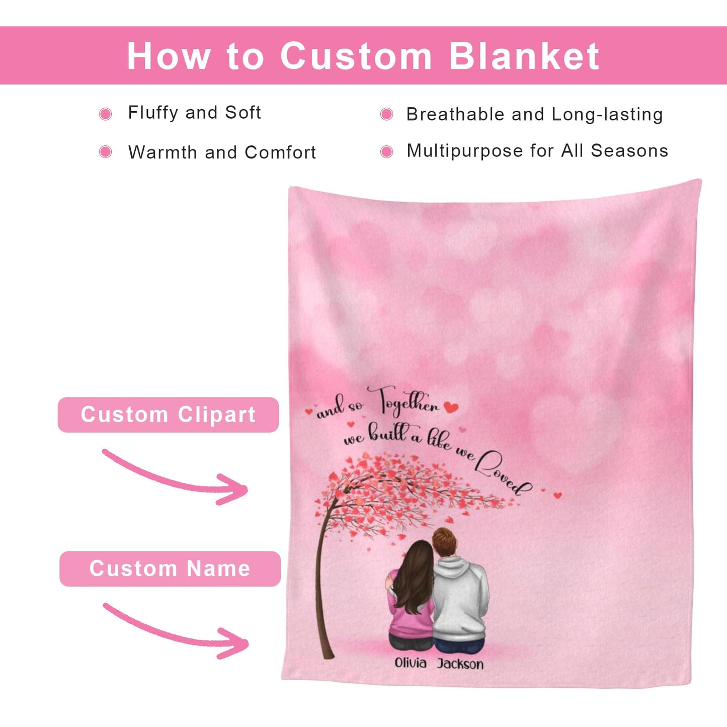 BHSHOH Personalized Couple Blanket for Girlfriend Boyfriend Pink Love Custom Anniversary Blanket Gifts for Husband Wife Wedding Valentine’s Day Gifts Man Woman Throw (13)