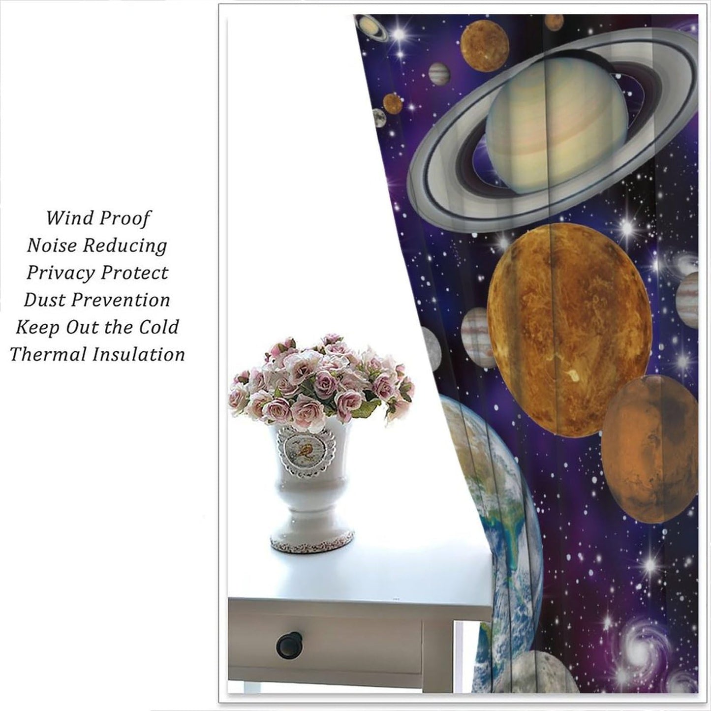 AAVEUP Astronaut Galaxy Blackout Curtains,Cartoon Solar System Universe Outer Space Planet Astronaut Earth Windows Treatments Rod Pocket Drapes for Kids Boys Teenage Living Room Bedroom 63x72inch