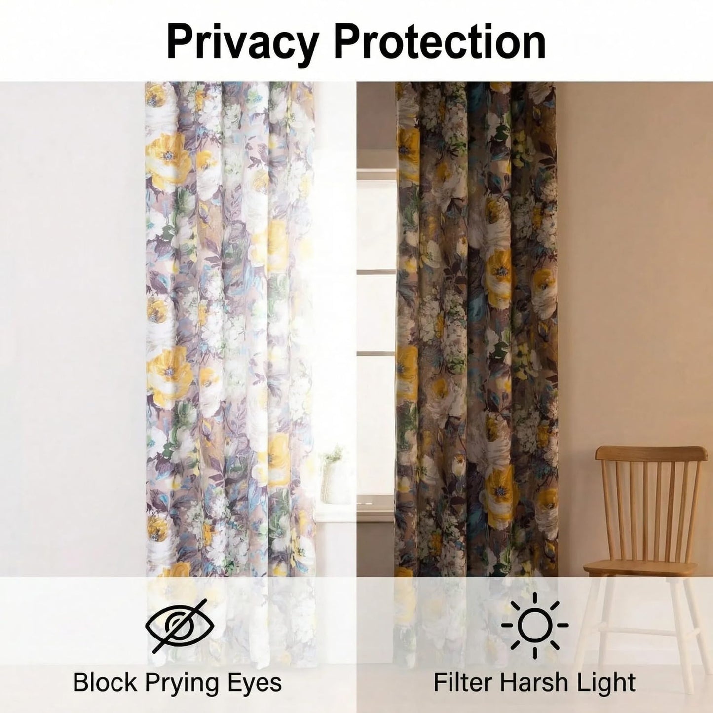 SENEETO Vintage Floral Curtains, Oil Painting Yellow Peony, W52 x L63 Inch