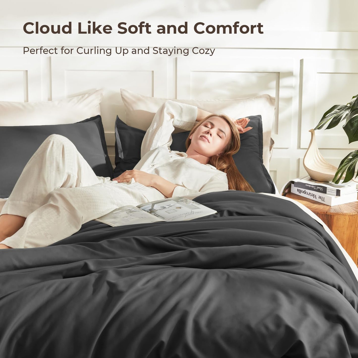 Litanika Grey Comforter King Size Set, Dark Gray Lightweight Plain Bedding Comforters Sets, All Season Fluffy Bed Set (104x90In Comforter & 2 Pillowcases)