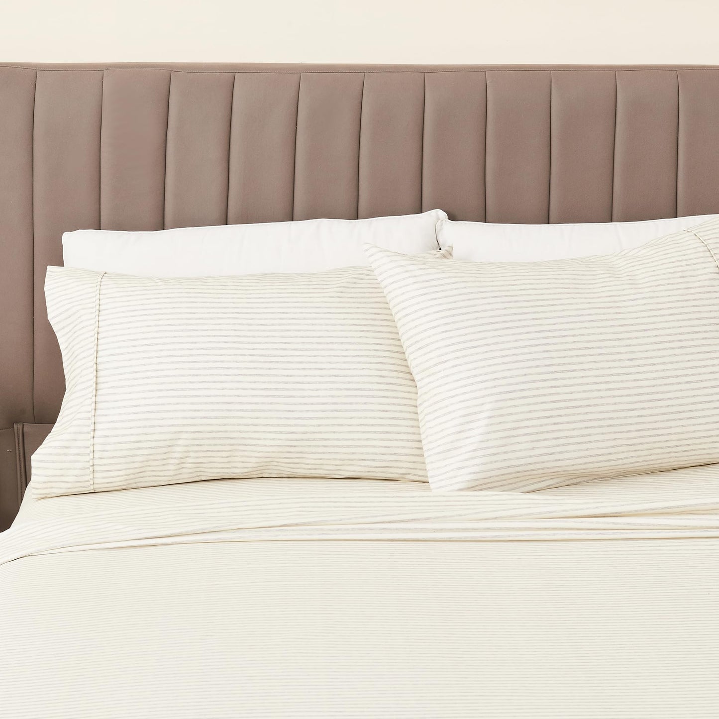 Great Bay Home Twin Size Stripe Microfiber Sheet Set - 3-Piece Ultra-Soft Bedding Sheets & Pillowcases - Wrinkle Free, Comfortable, All-Season Bed Sheets (Light Grey)