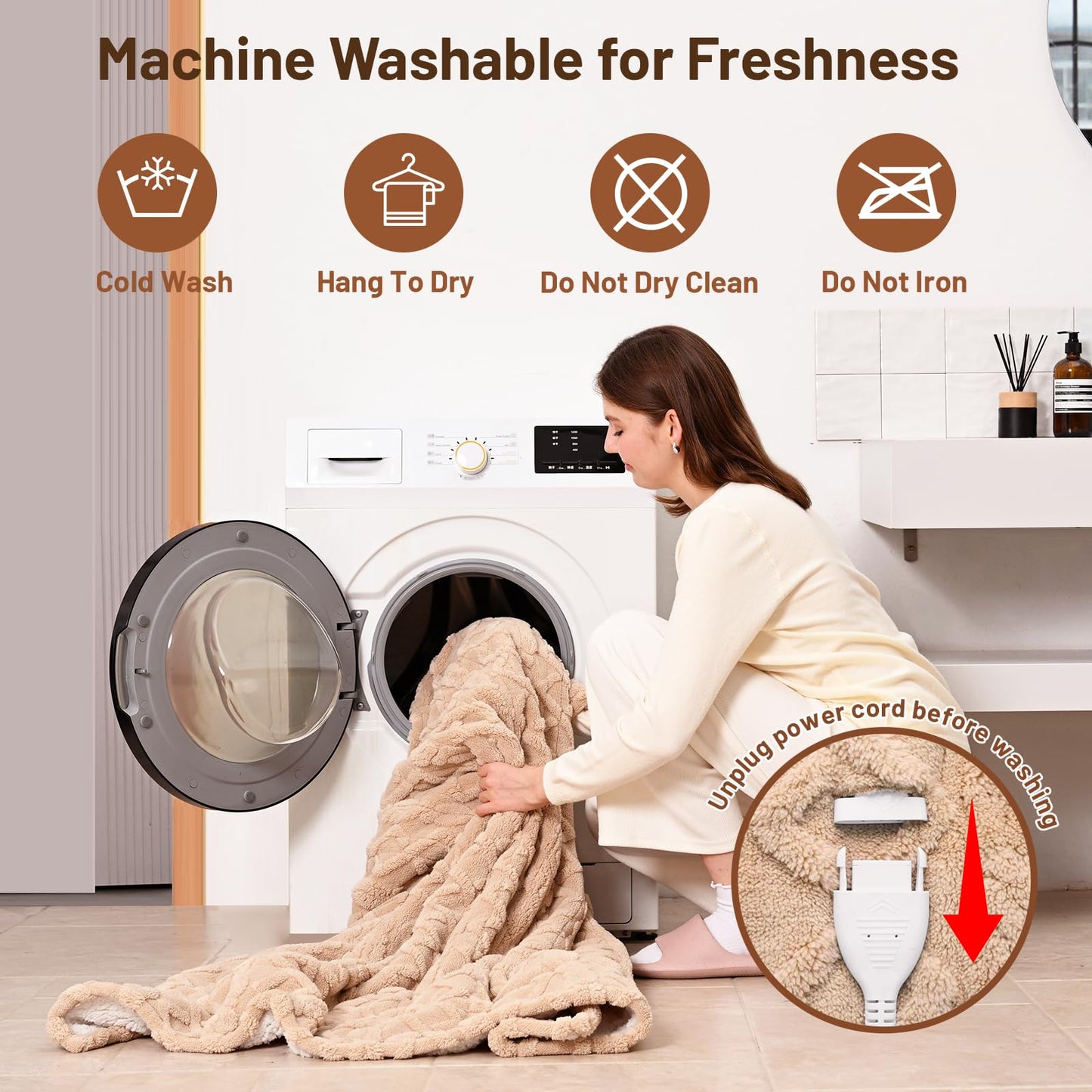 Heated Blanket Electric Queen Size - 84"x90" Electric Blanket with Dual Control, 9 Heat Levels and 1-10 Hours Timer, Soft Jacquard Fleece & Sherpa Washable, Great Gift Idea - Beige
