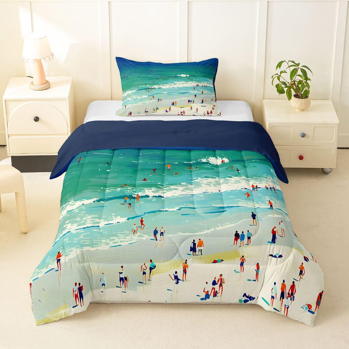 Erosebridal Coastal Beach Surf Comforter Set for Girls Women - Summer Hawaiian Surfing Toddler Bedding Sets Ocean Extreme Sports Comforter Tropical Coastal Themed Quilt Duvet 2 Pcs