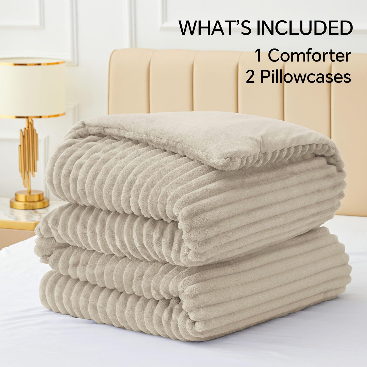 BEDELITE Fleece Queen Comforter Set -Super Soft & Warm Fluffy Linen Bedding, Luxury Fuzzy Heavy Bed Set for All Season with 2 Pillow Cases