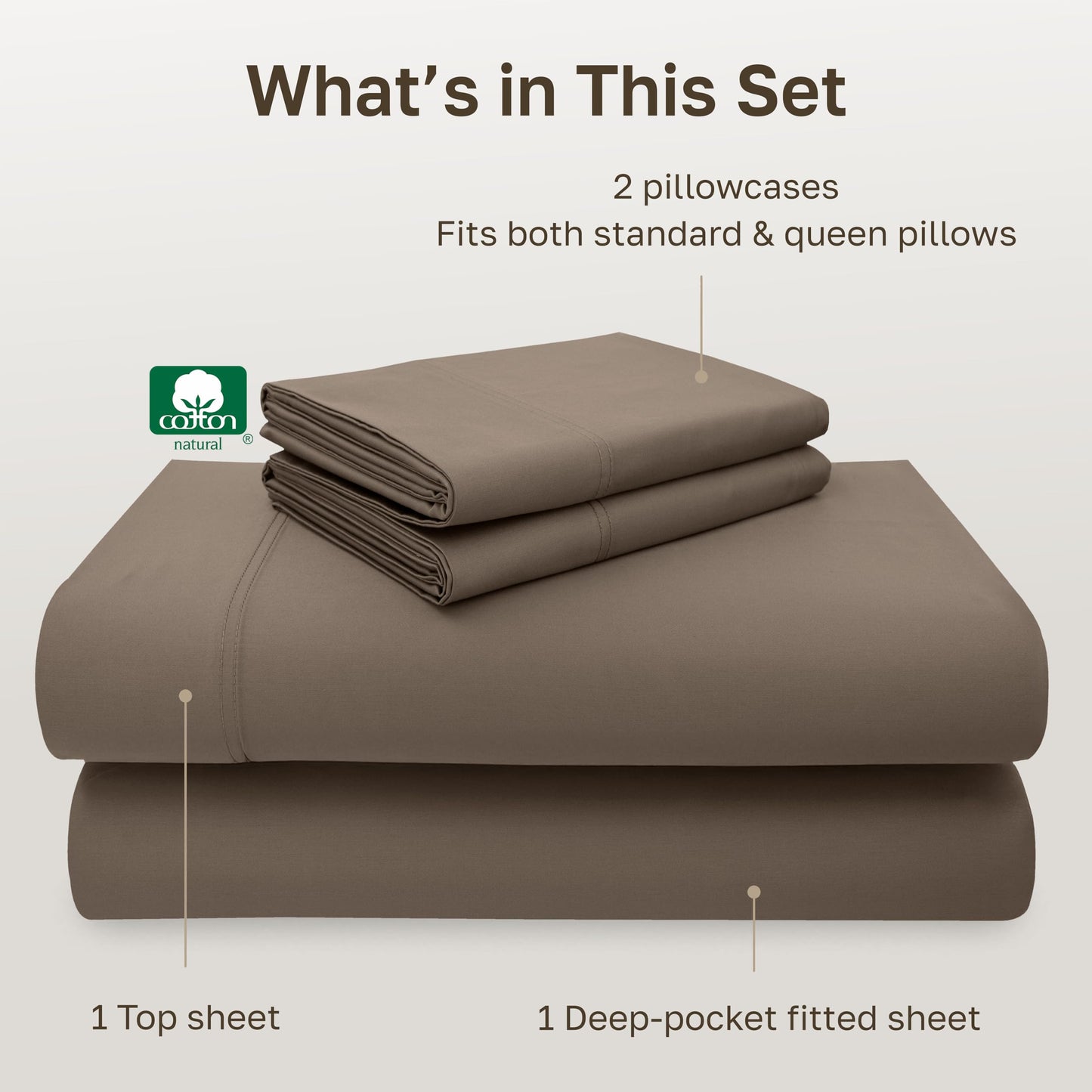 California Design Den 100% Cotton Full Size Bed Sheets, 600 Thread Count Sateen, Soft, Full Size Sheet Set with Deep Pockets (Mushroom - Taupe Brown)