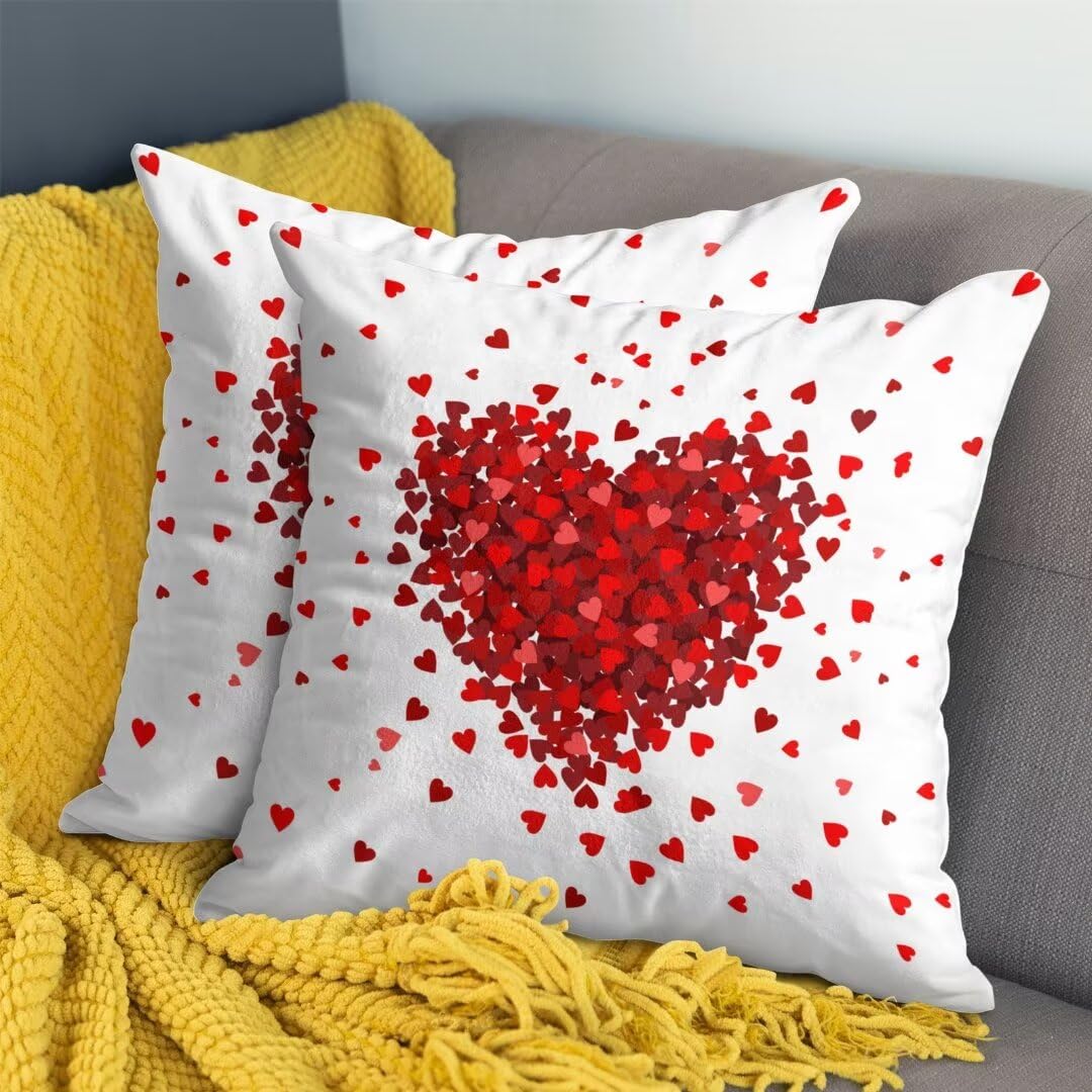 AEIOAE Valentine Pillow Covers 24 x 24 Inch Set of 2, Happy Valentines Day Throw Pillows Farmhouse Cotton Red Heart Pillow Case for Sofa Bedroom Living Room Indoor Outdoor
