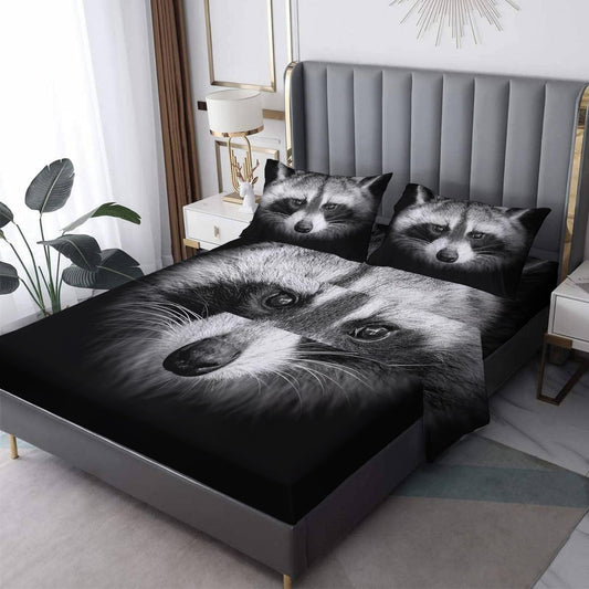 THYUNQ Raccoon Sheets Full Size Bed, 3D Animal Pattern Bedding Sheets & Pillowcases - 16 Inch Deep Pocket, Super Soft Microfiber Printed Sheet Set 4 Piece