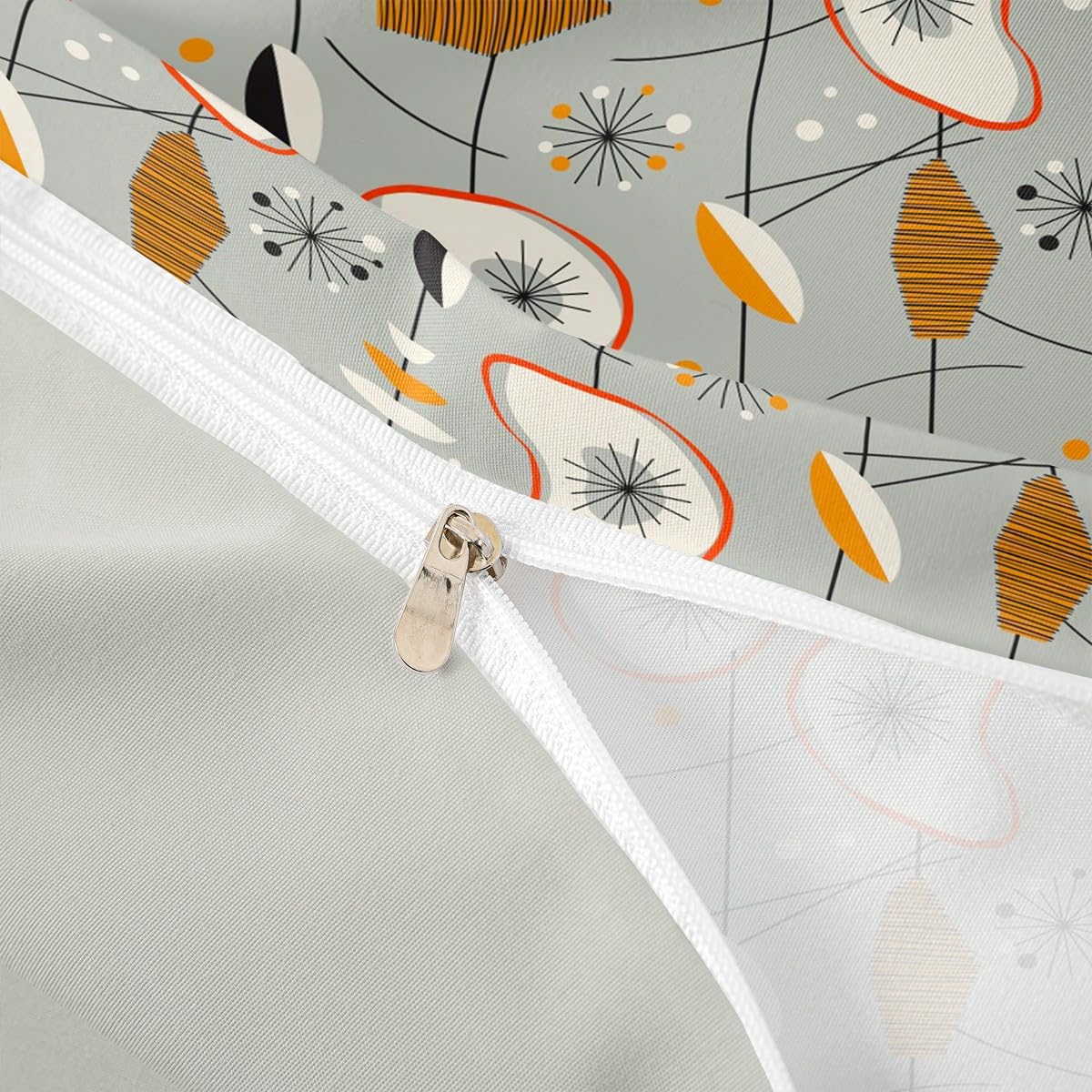 Erosebridal Grey Old Fashion Comforter Cover Abstract Atomic Bed Set, Brown Red White Aestheitc Duvet Cover King Size Boho Mid Century Bedding Sets, Minimalism Lines Bedspread Cover 3 Pieces