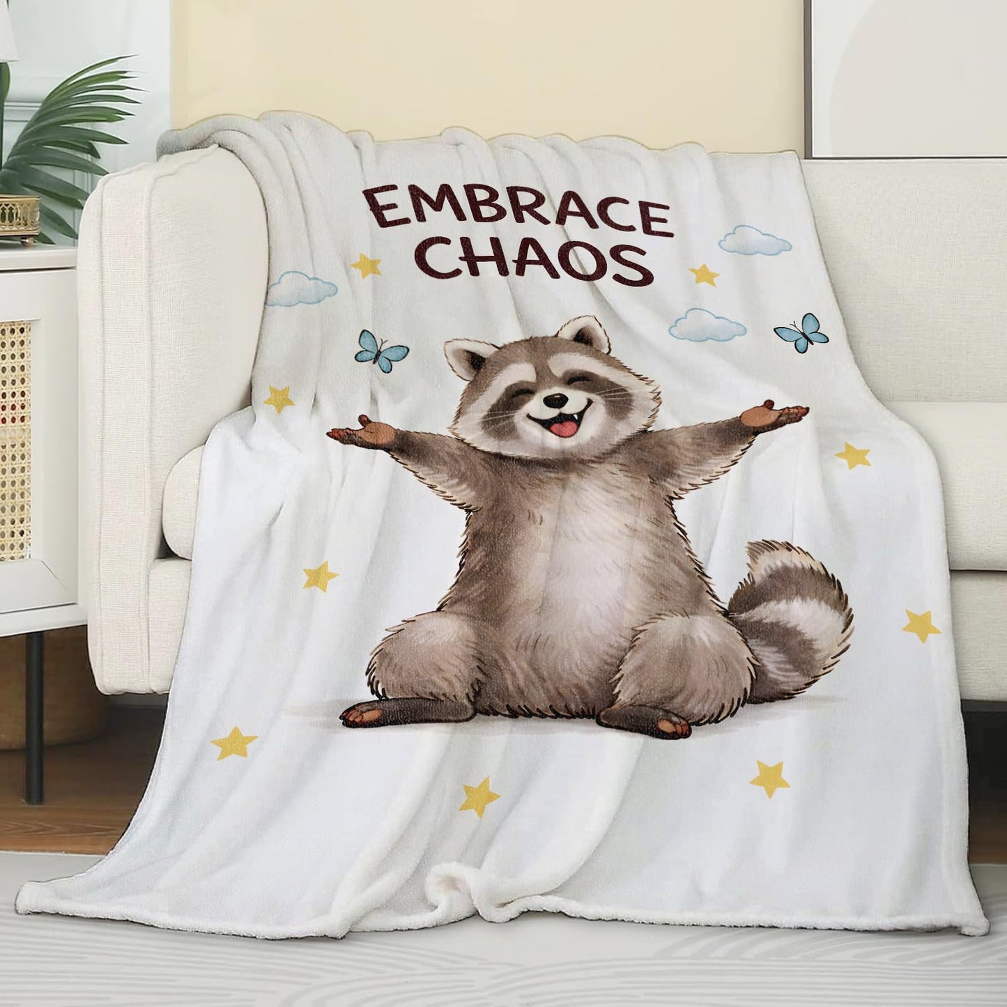 Zeleda Cute Raccoon Flannel Blanket, Soft Cozy Throw with Playful Animal, Funny Cartoon Home Bedroom Decor and Gifts for Men Women Teens, Lightweight Blankets for All Seasons, 50x60 Inch