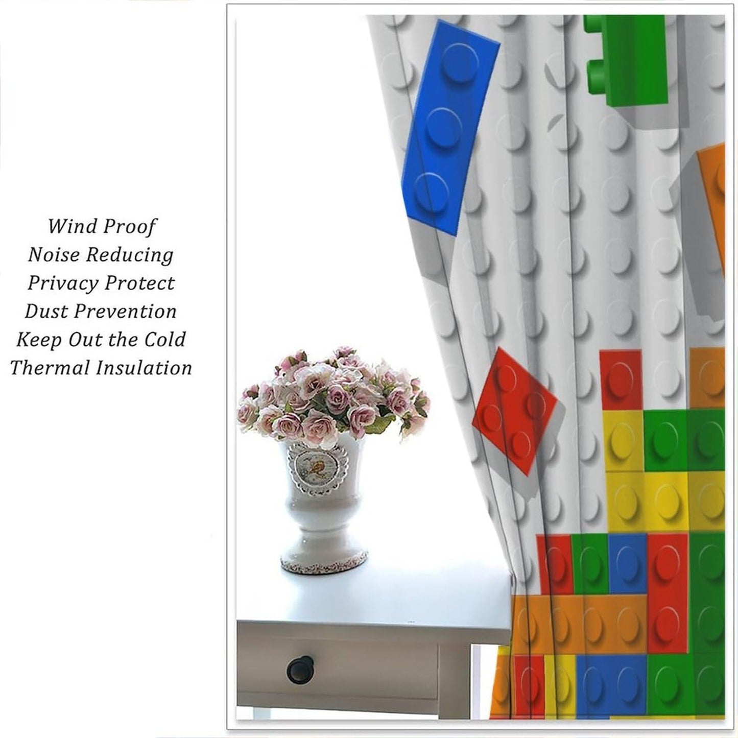 AAVEUP Building Blocks Curtains,Abstract Colorful Geometric Brick Constructor Toy Children's Puzzle Windows Treatments Rod Pocket Drapes for Nursery Baby Living Room Bedroom 42x44.5in（No Blackout）
