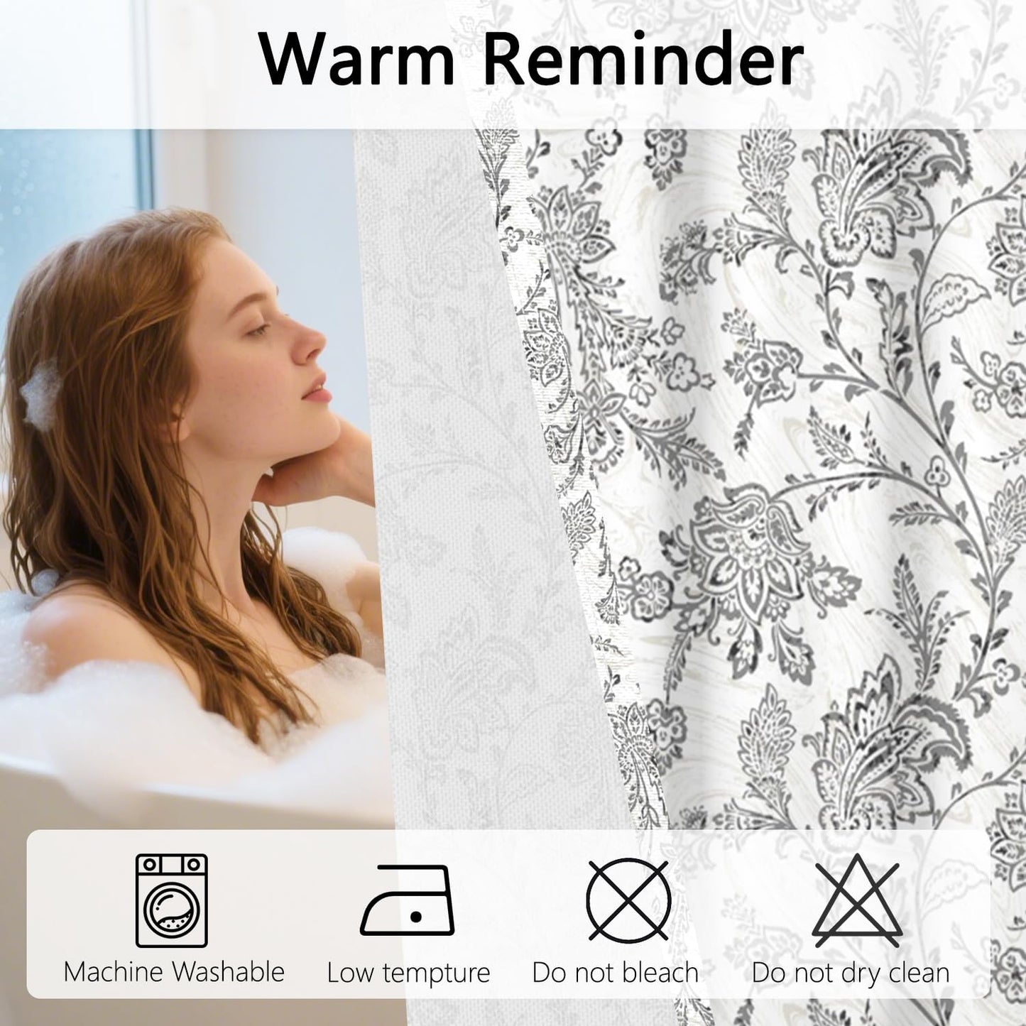 NAEMBCU Floral Shower Curtain with Snap-in Liner 71x74 Inch