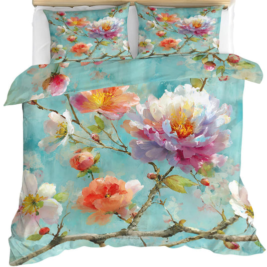 ZAMODE Floral Comforter Cover King Size 104" x 90", Colorful Flowers Duvet Cover, Oil Painting Flower Botanical Bedding Set with 2 Pillowcases